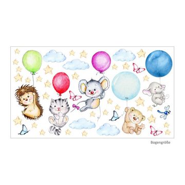 nikima Wandtattoo 123 niedliche Tiere mit Luftballons (PVC-Folie)