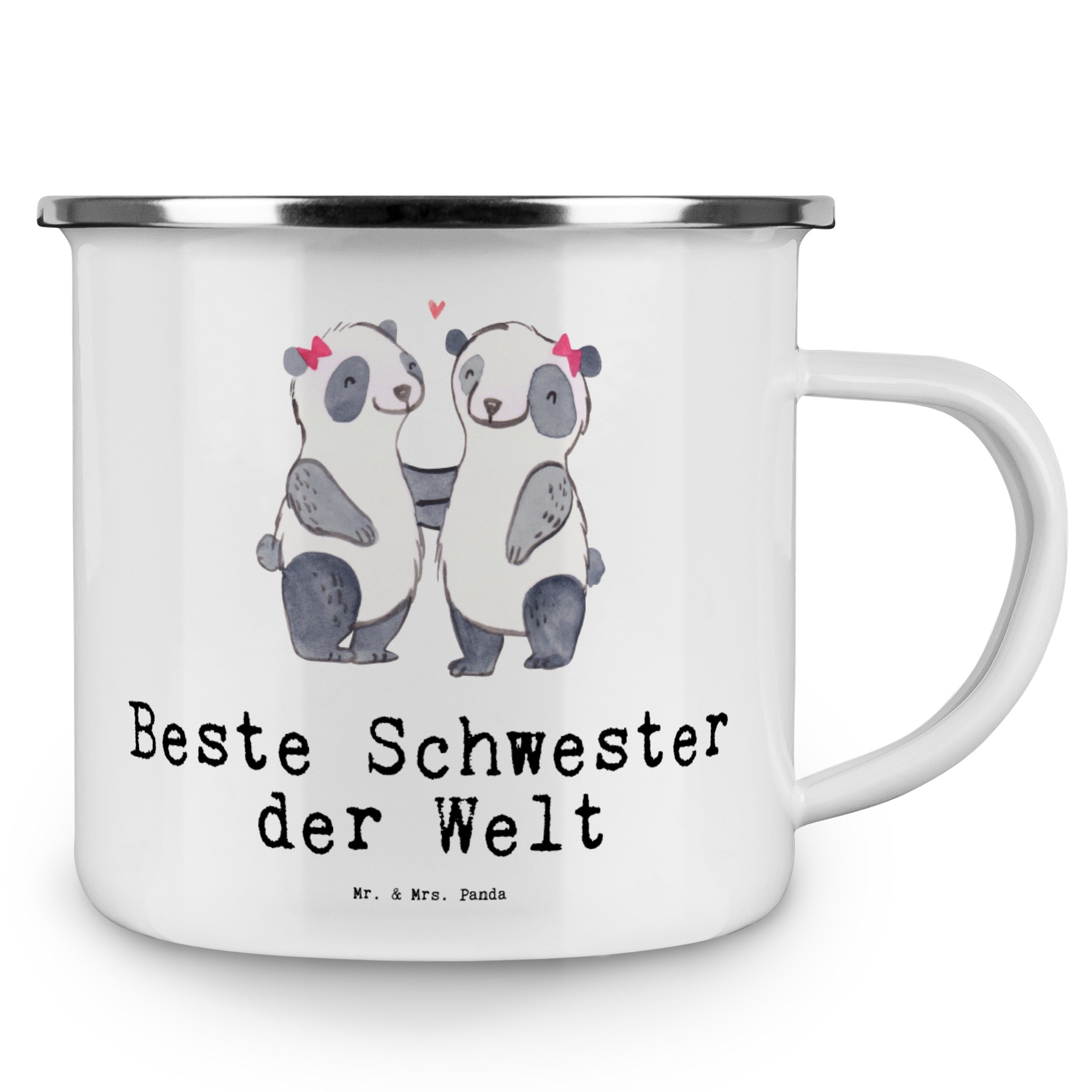Kaffee Mr. Emaille der Panda Blechtasse, Schwester Mrs. - Panda Welt Becher - Geschenk, Beste Weiß &
