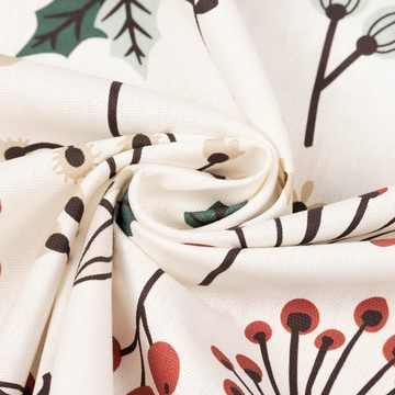 SCHÖNER LEBEN. Stoff Dekostoff Baumwolle Merry Christmas Blumen Beeren Eicheln ecru 1,40m, Digitaldruck