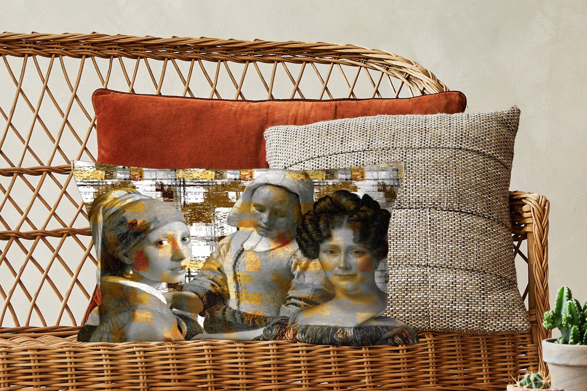 MuchoWow Dekokissen Collage - Mondrian Zierkissen, Gold, Füllung, Wohzimmer Dekoration, mit Dekokissen - Schlafzimmer