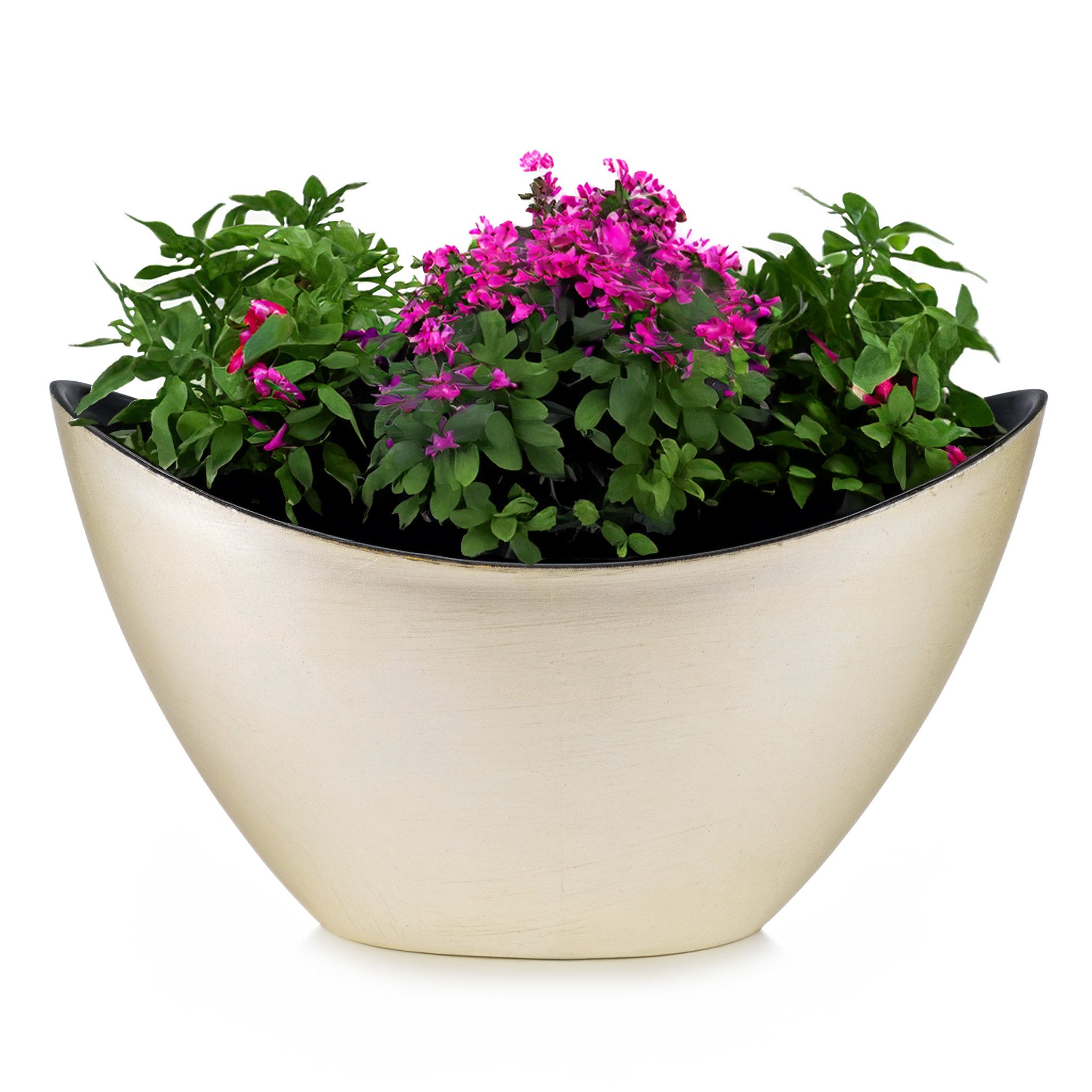 matches21 HOME & HOBBY Blumentopf Hohe Pflanzschale oval Vintage gold-farben 20 x 12 cm wetterfest (1 St), Schiffchen Deko-Schale als Tischdeko Blumen-Schale Outdoor Garten-Deko
