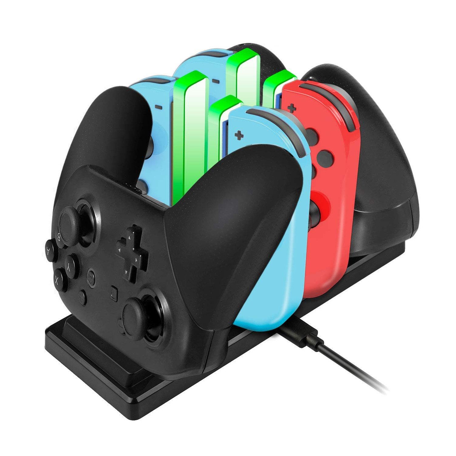 EXTSUD 6 in 1 Controller Ladegrät mit 4 Slots für Joy-Con und Typ-C USB Port Controller-Ladestation (1-tlg., für Switch Konsole/Pro Controller/Typ-C Geräte Dock)
