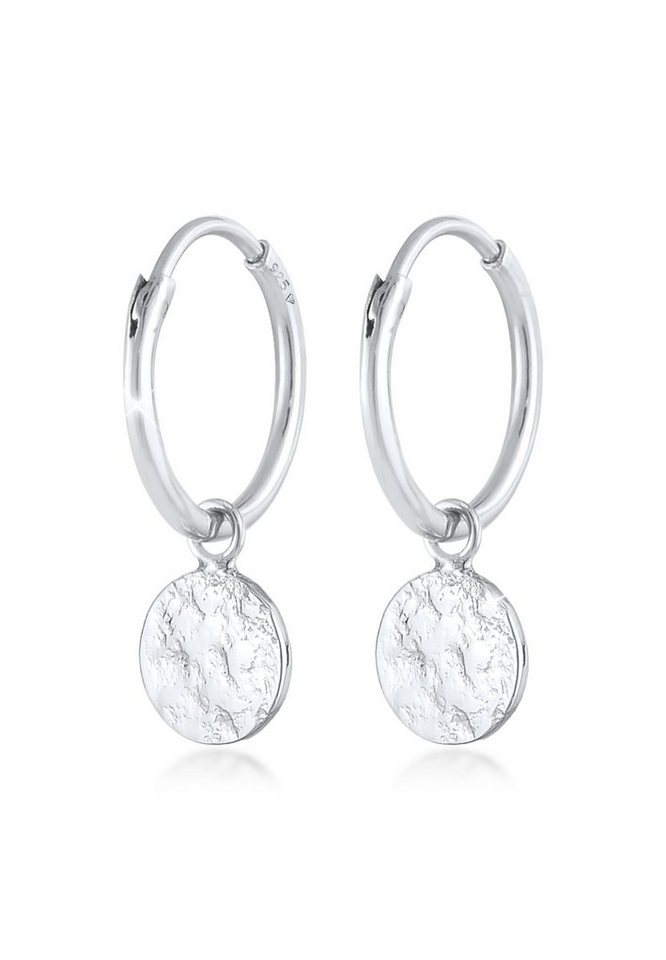 Elli Paar Creolen Creolen Plättchen Coin Organic Look 925 Silber, Trend  Creolen Ohrringe mit Plättchen für Damen