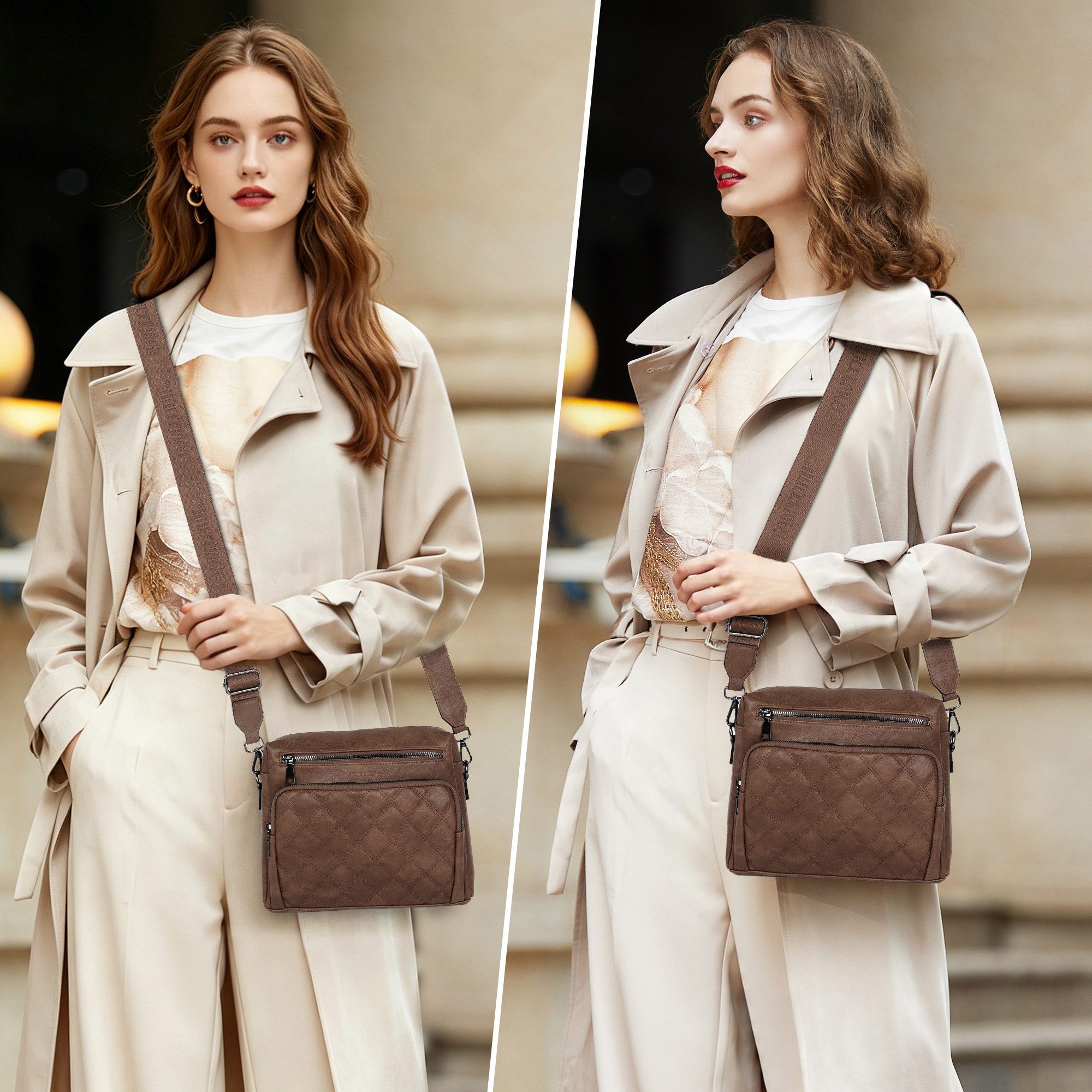 TANTOMI Umhängetasche Damen Schultertasche Mittelgroß, Crossbody Bag mit Mehreren Fächern, Damen Handtasche Leicht Henkeltasche Schultertasche – Bild 2 von 5