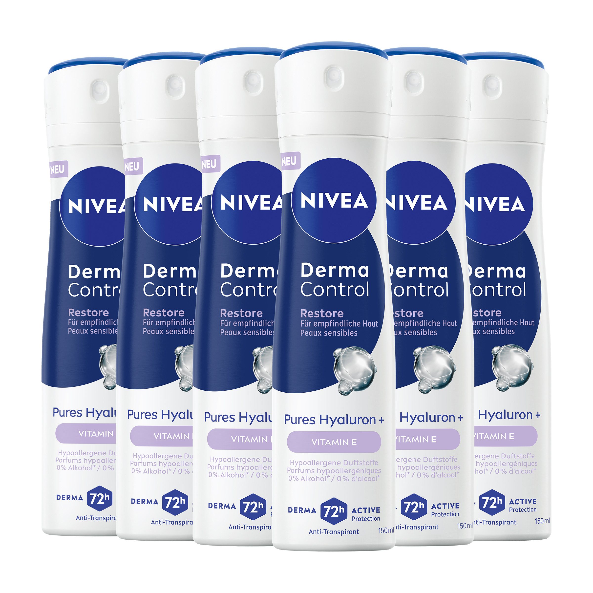 Nivea Deo-Spray Deodorant Derma Control Restore Deospray 6 x 150ml, 6-tlg.
