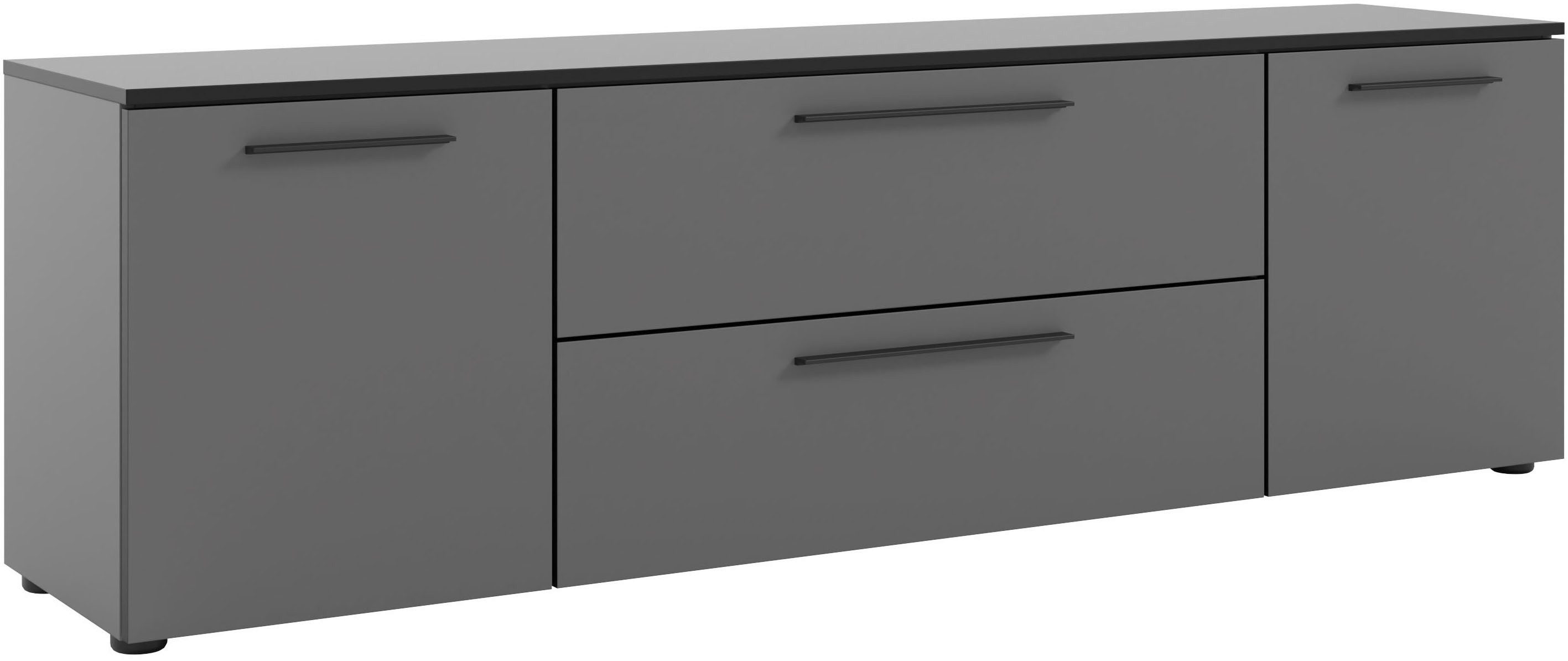 Manjana Möbel Lowboard mit Schwarz matten Metallgriffen, mit Soft-Close Funktion, in zwei Breiten verfügbar, 180cm oder 225cm