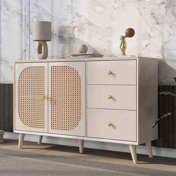 OKWISH Sideboard Esszimmer Wohnzimmer Kommode Stehschrank (Aufbewahrung Sideboard TV-Tisch, 1 St., mit Türen und Schubladen Sideboard), mit großem Stauraum Offwhite Creme Breite 120 cm