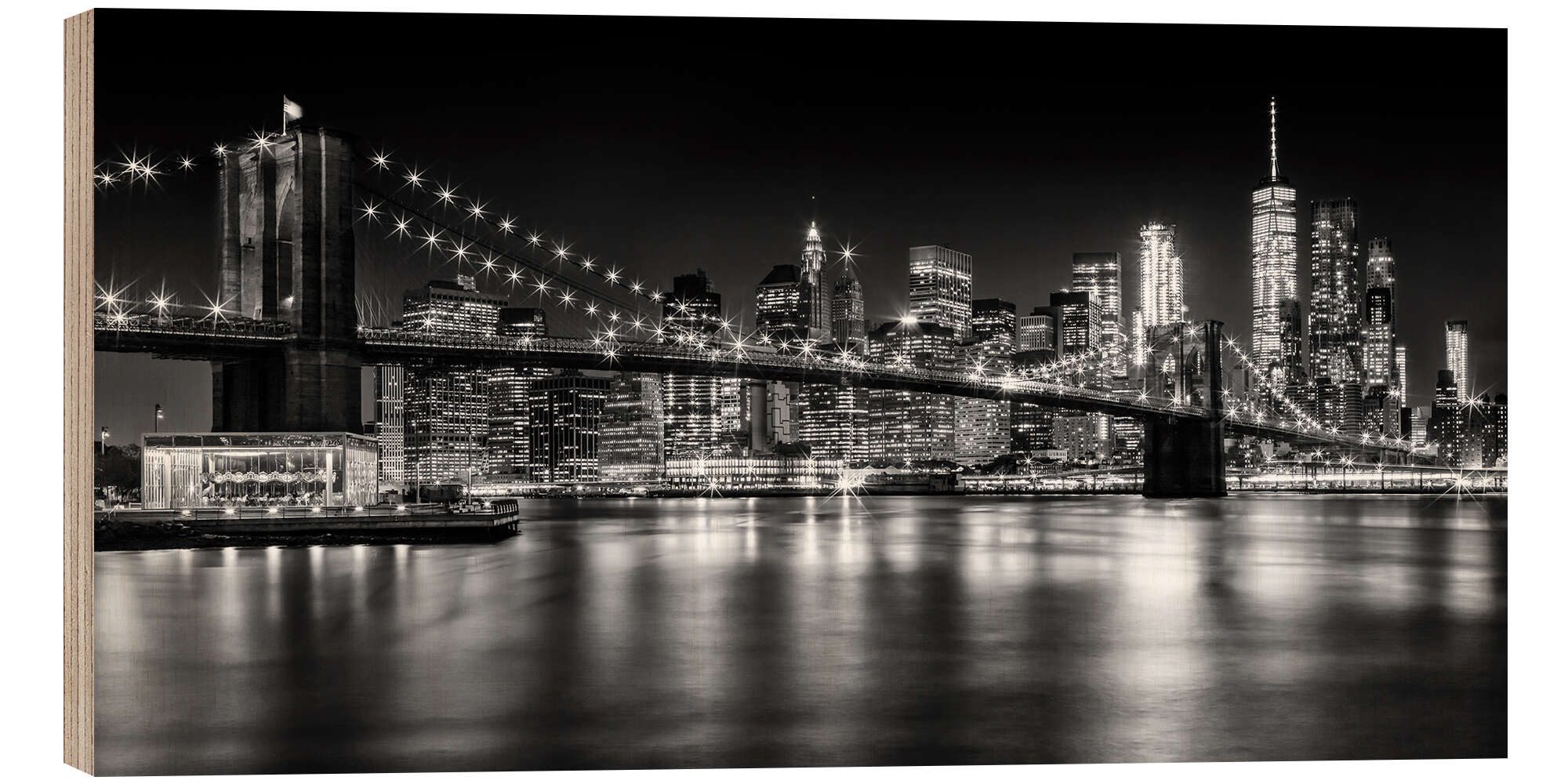 Posterlounge Holzbild Melanie Viola, Skyline von New York bei Nacht I, Wohnzimmer Fotografie