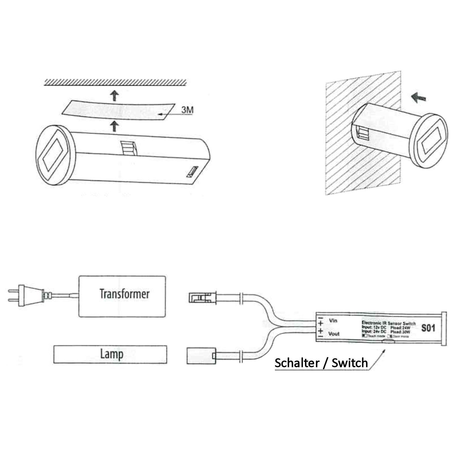 SO-TECH® Lichtschalter Einbausensor mit 2 Schaltfunktionen für Tür- / Handbewegung (2-St), 2 IR Sensoren schwarz, ohne Trafo