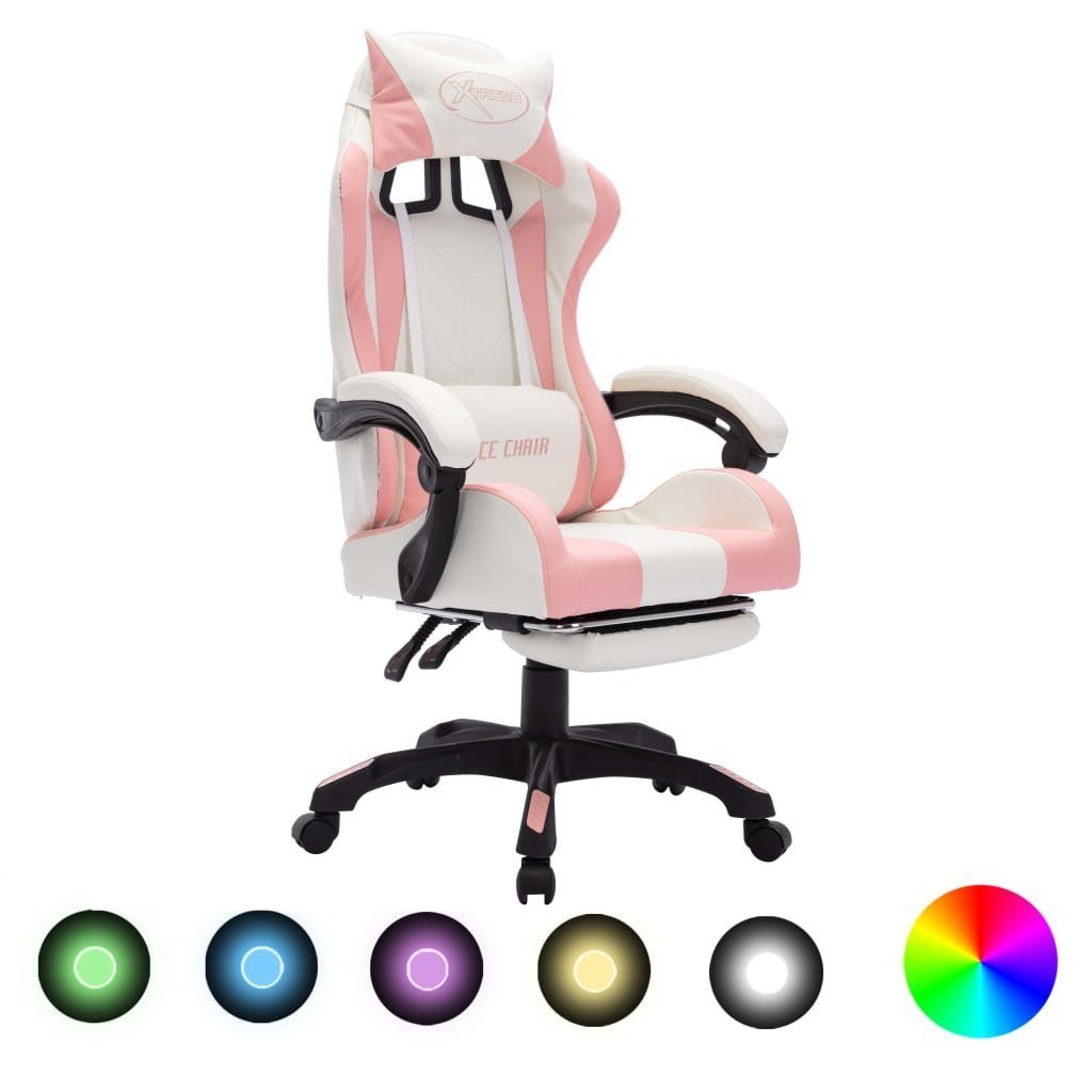 vidaXL Bürostuhl Gaming-Stuhl mit RGB LED-Leuchten Rosa und Weiß Kunstleder (1 St) Rosa und Weiß | Rosa und Weiß