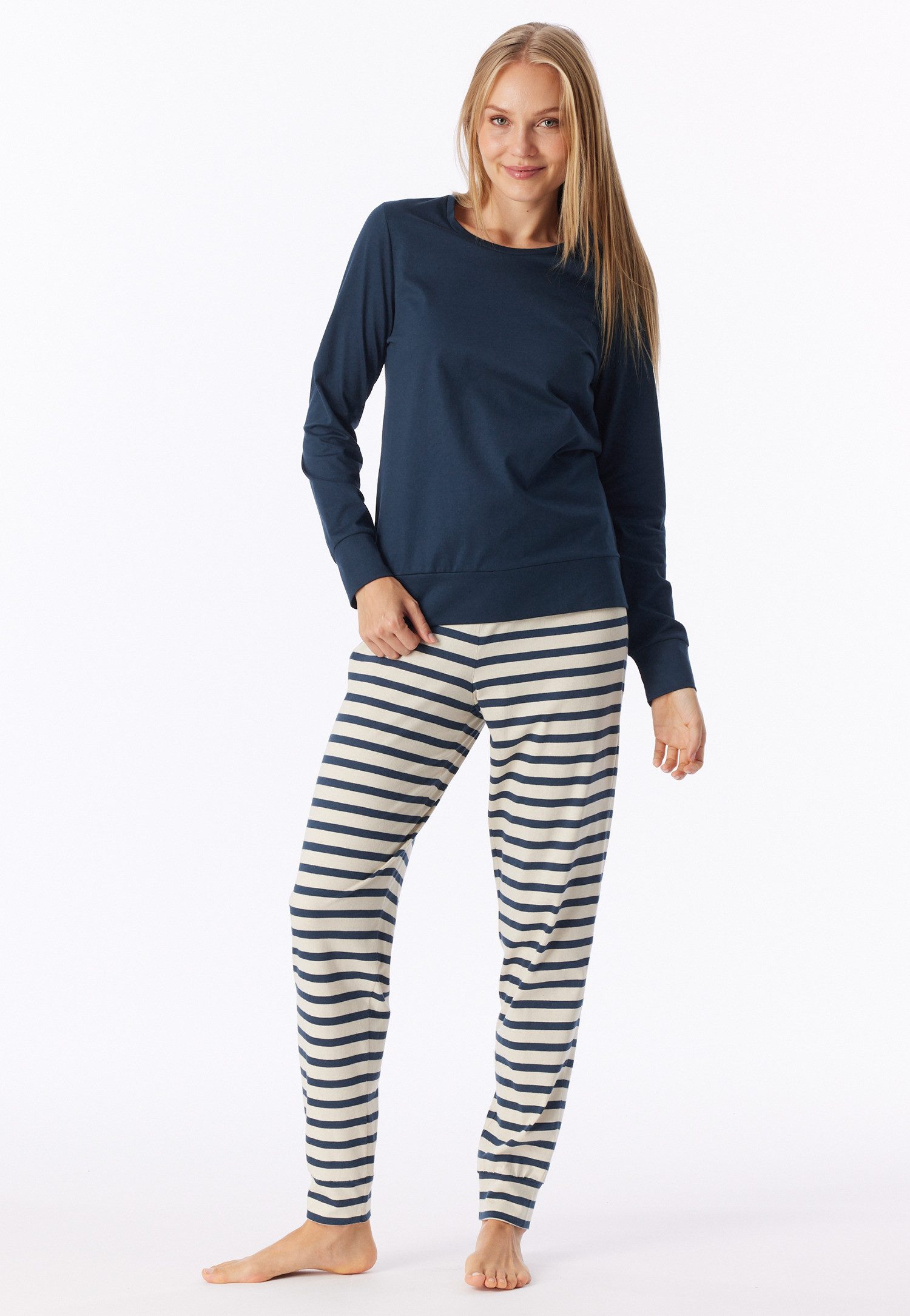 Schiesser Schlafanzug Casual Essentials (2 tlg) Baumwolle, Rundhalsausschnitt, langärmelig