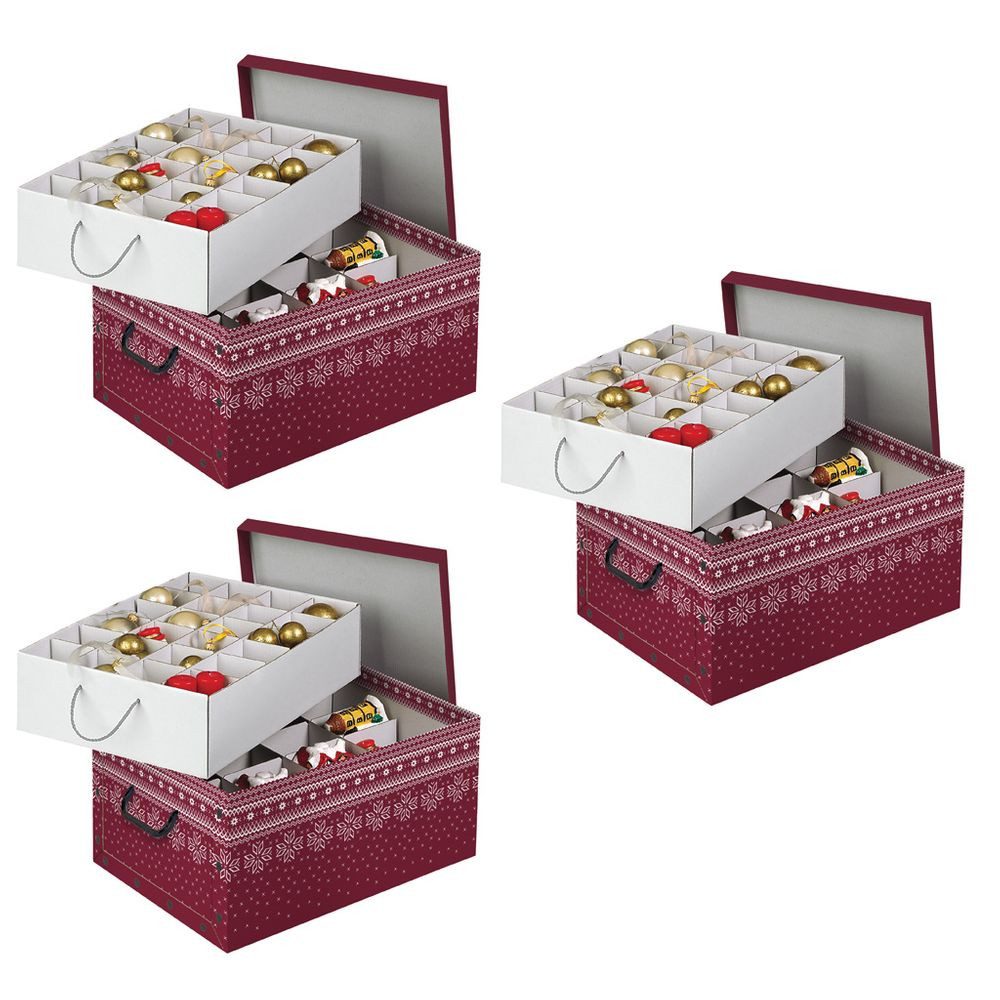 Dekokiste Set: 3 x Karton für Christbaumkugeln, Dekor: 'Red Snowflake'