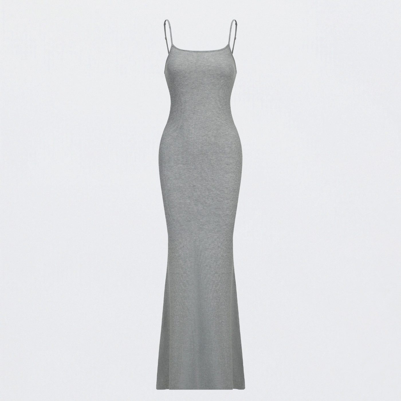 Creamy Fabrics Jerseykleid Ribbed Cami Maxikleid-Grey Melange-M (1-tlg)