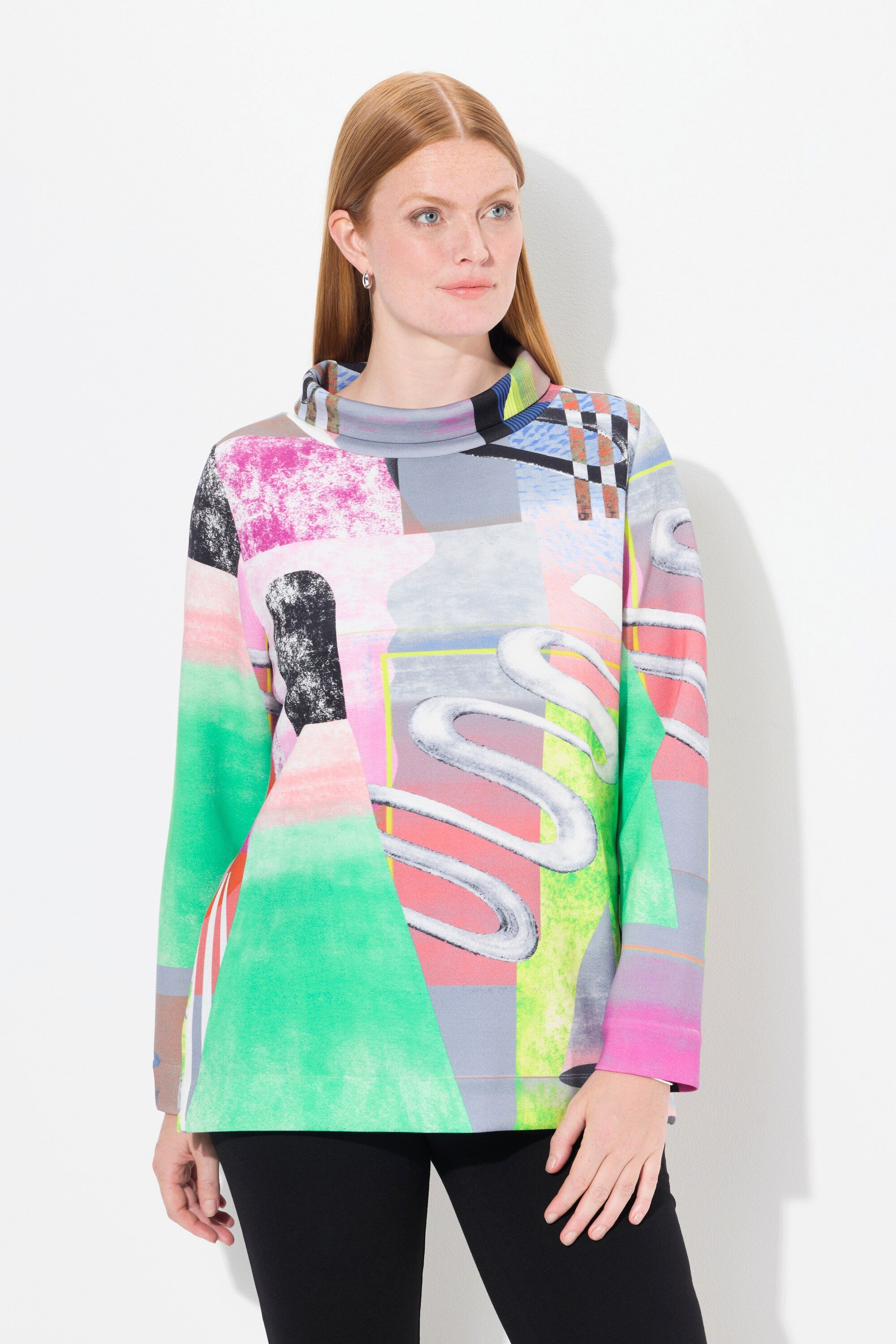 Ulla Popken Sweatshirt Sweatshirt Patchdesign Stehkragen Langarm Modalmix