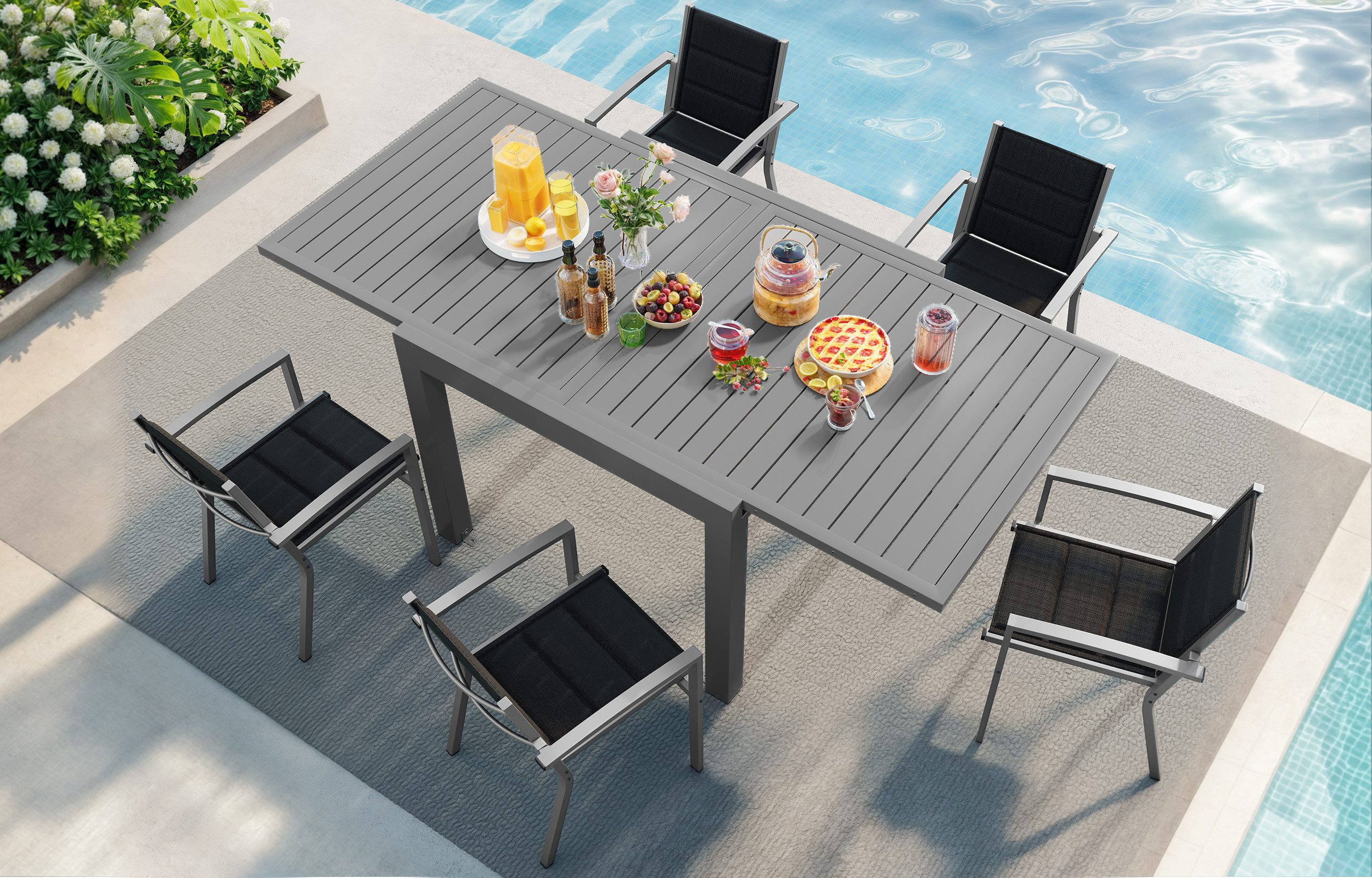 HOMALL Gartentisch Gartenanbautisch 80/160 cm,ausziehbarer Aluminiumtisch günstig online kaufen