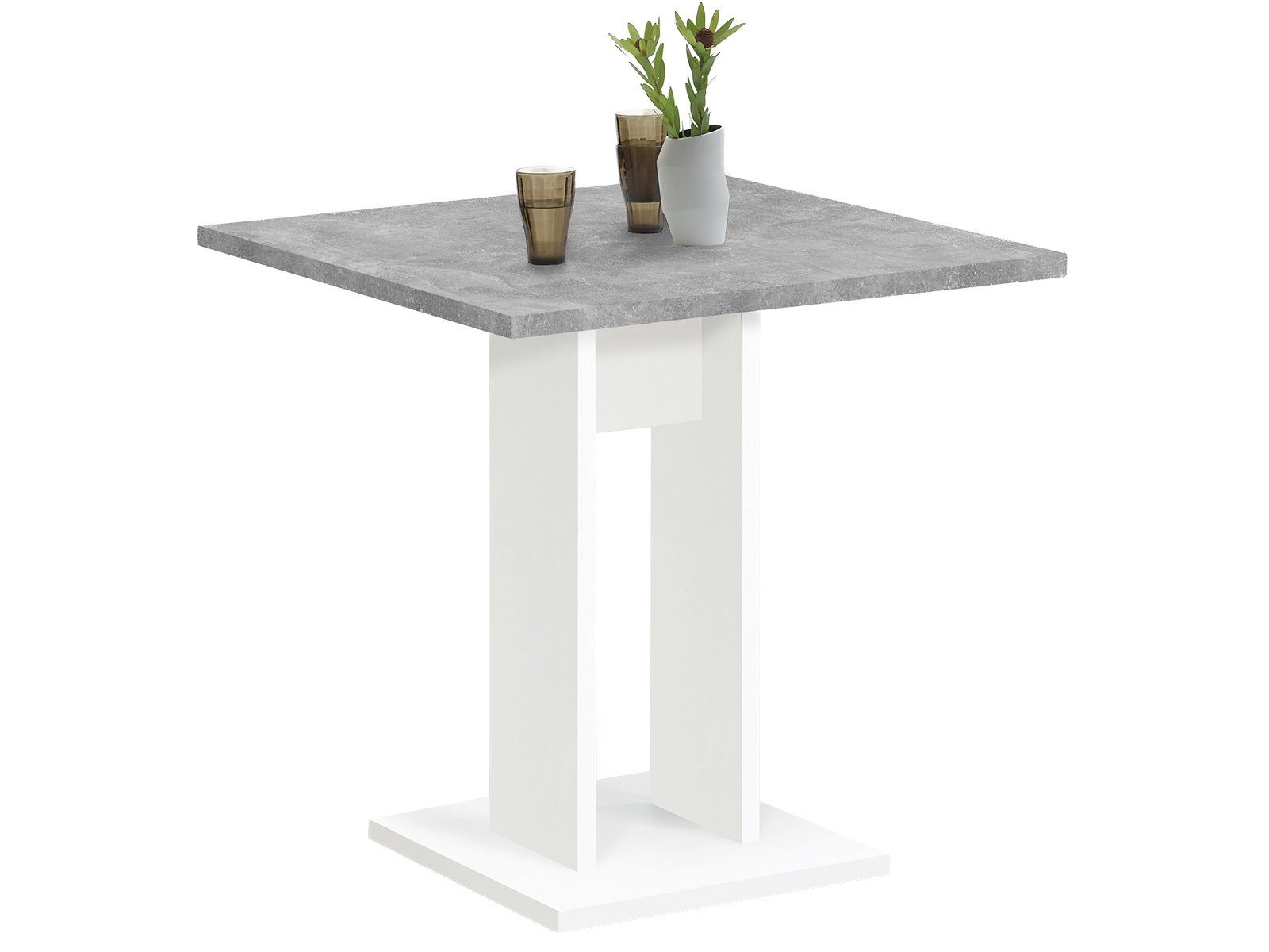 möbelando Esstisch Yvette, starke Tischplatte 2,2 cm - Bodenplatte mit ABS-Kante - B x H x T ca. 70 x 77,5 x 70 cm - Made in Germany Beton Weiß | weiß | Beton