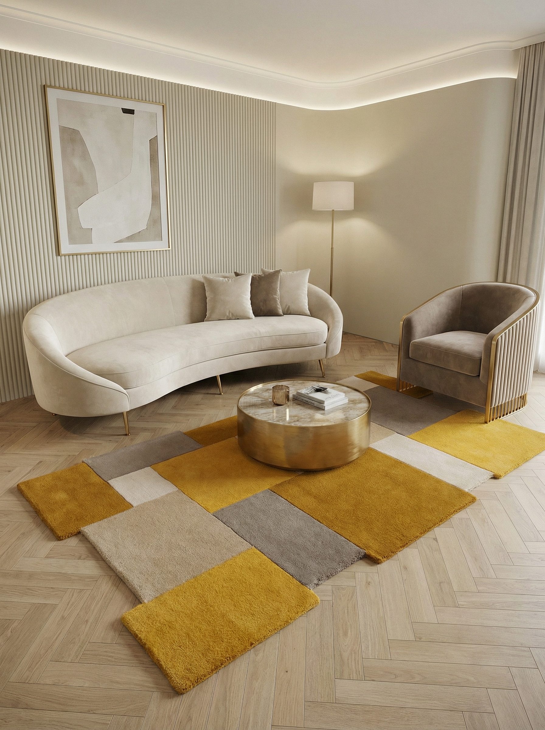 KADIMA DESIGN Wollteppich HALLEIN Teppich Natur abstrakt geometrisch modern 120x180 Senfgelb, Rechteckig, Höhe: 14 mm, 100% Wolle, 10 mm Kurzflor, zeitlos, Naturfaser, weich, hochwertig