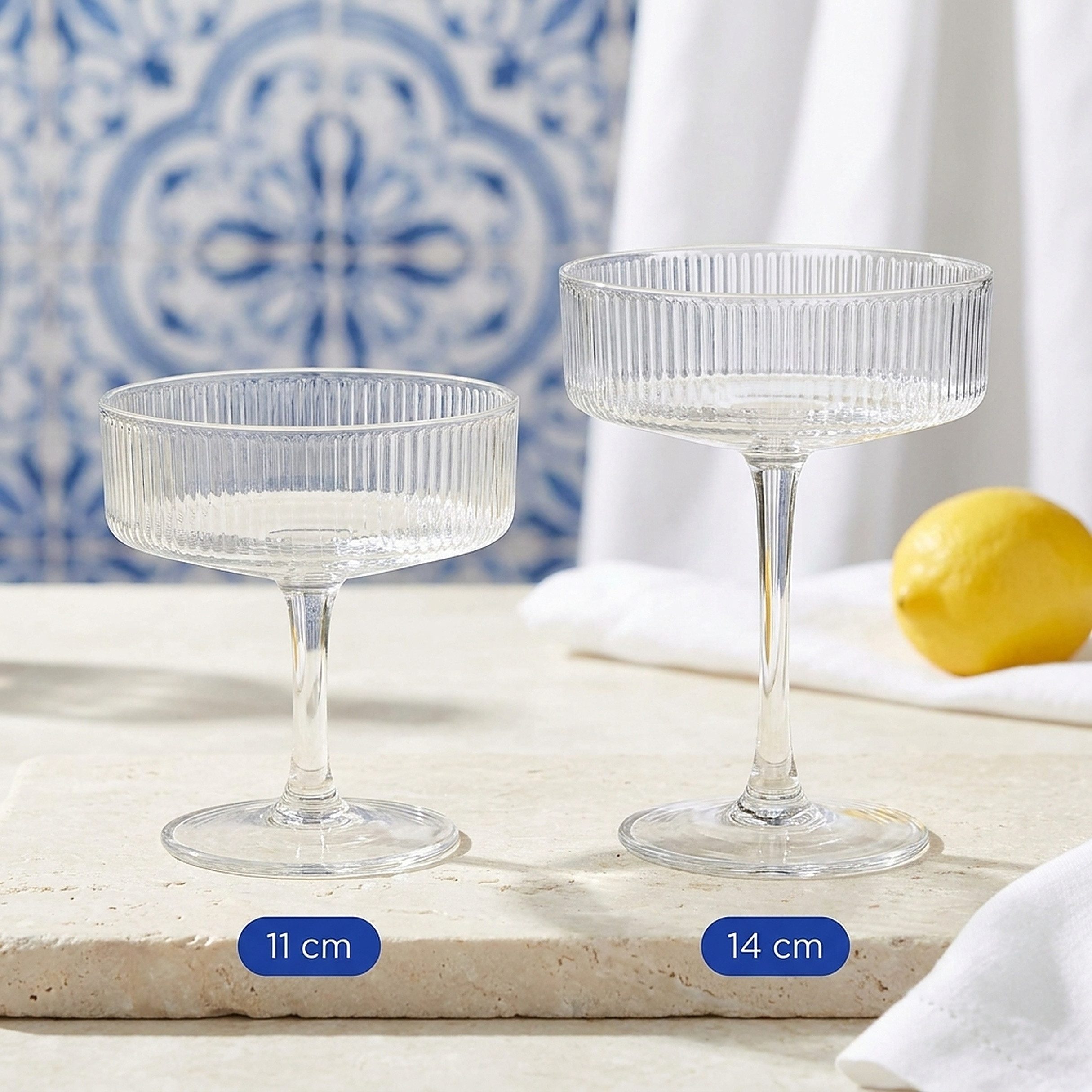 DAL CERO Gläser-Set BIANCO & COBALT Cocktailgläser geriffelt, 4-tlg., 1-12er Sets / mit Stiel – Bild 3 von 5
