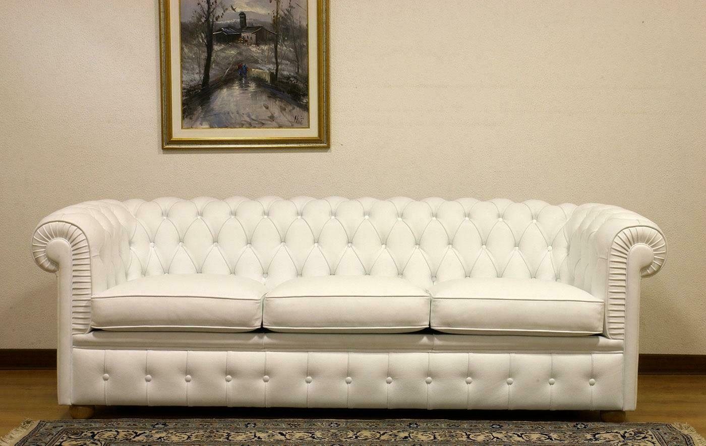 JVmoebel 3-Sitzer Design Chesterfield Sofagarnitur 3-Sitzer Leder Couch Weiß Polster, Made in Europe