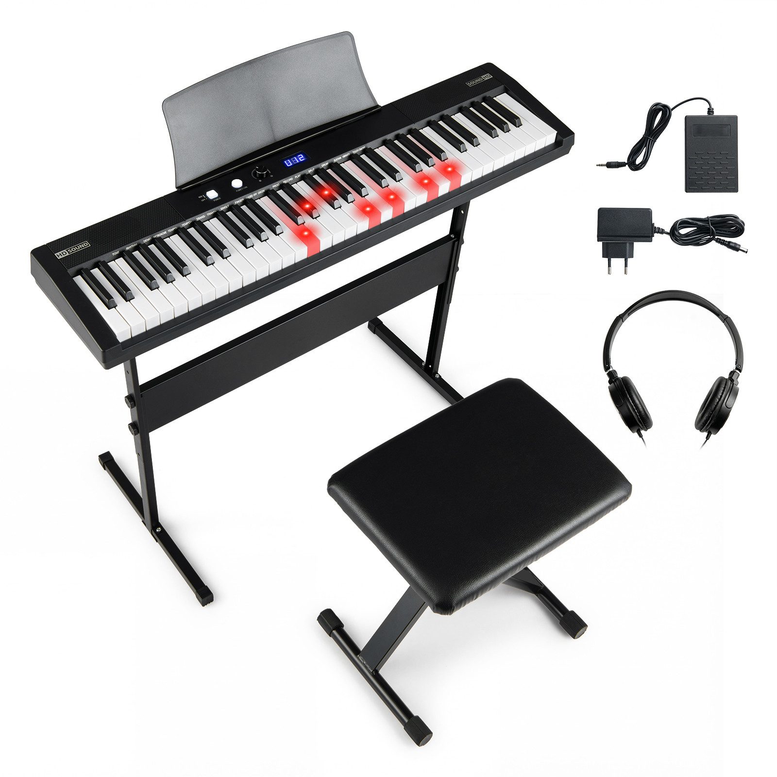 COSTWAY Home-Keyboard (1-St), 61 Tasten E-Piano, Digitalpiano mit Ständer, Hocker, für Anfänger