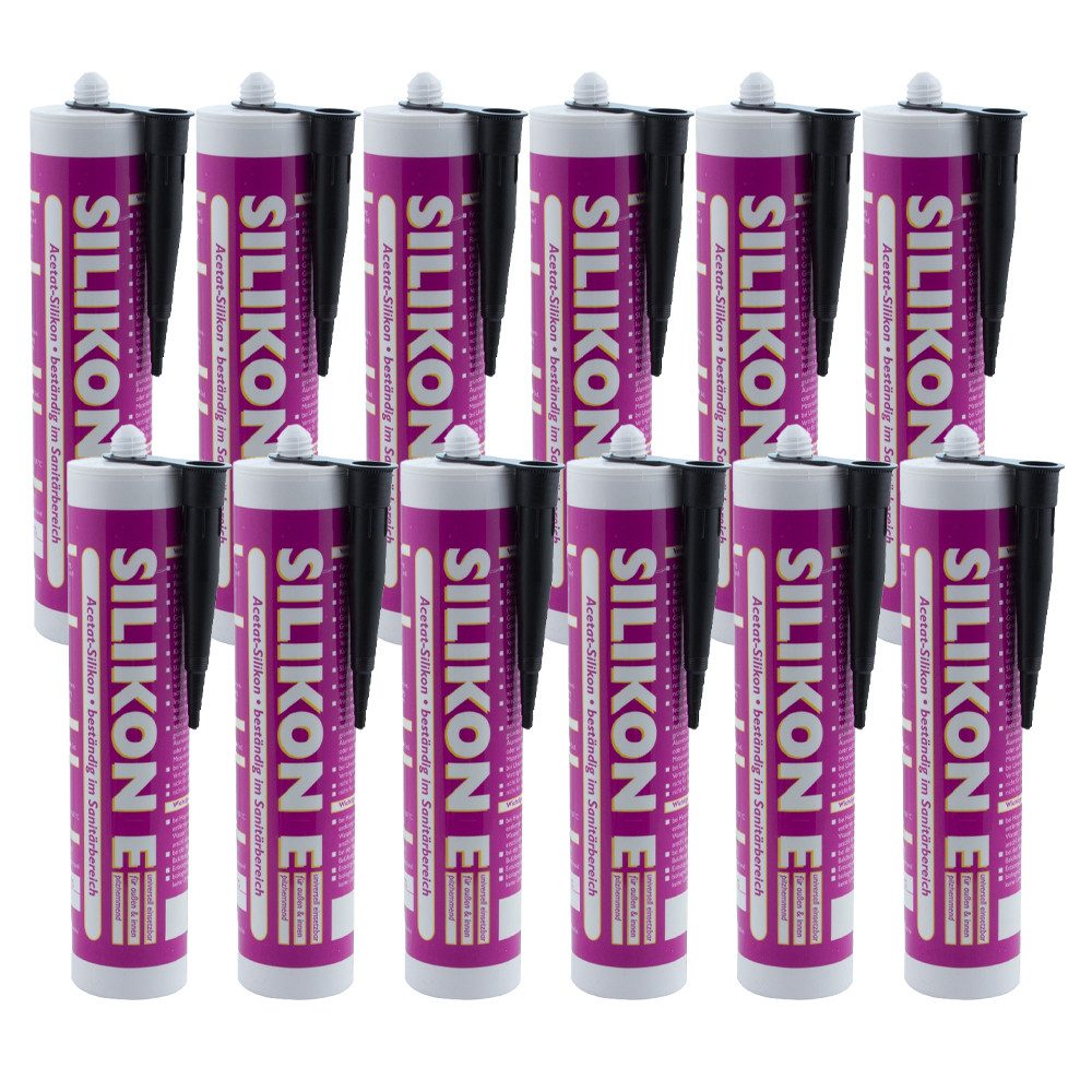 ARLI Silikon 12x 310ml schwarz, gebrauchsfertig, (12-tlg), Universal Sanitär Bad Dusche Küche Fuge Fenster innen außen