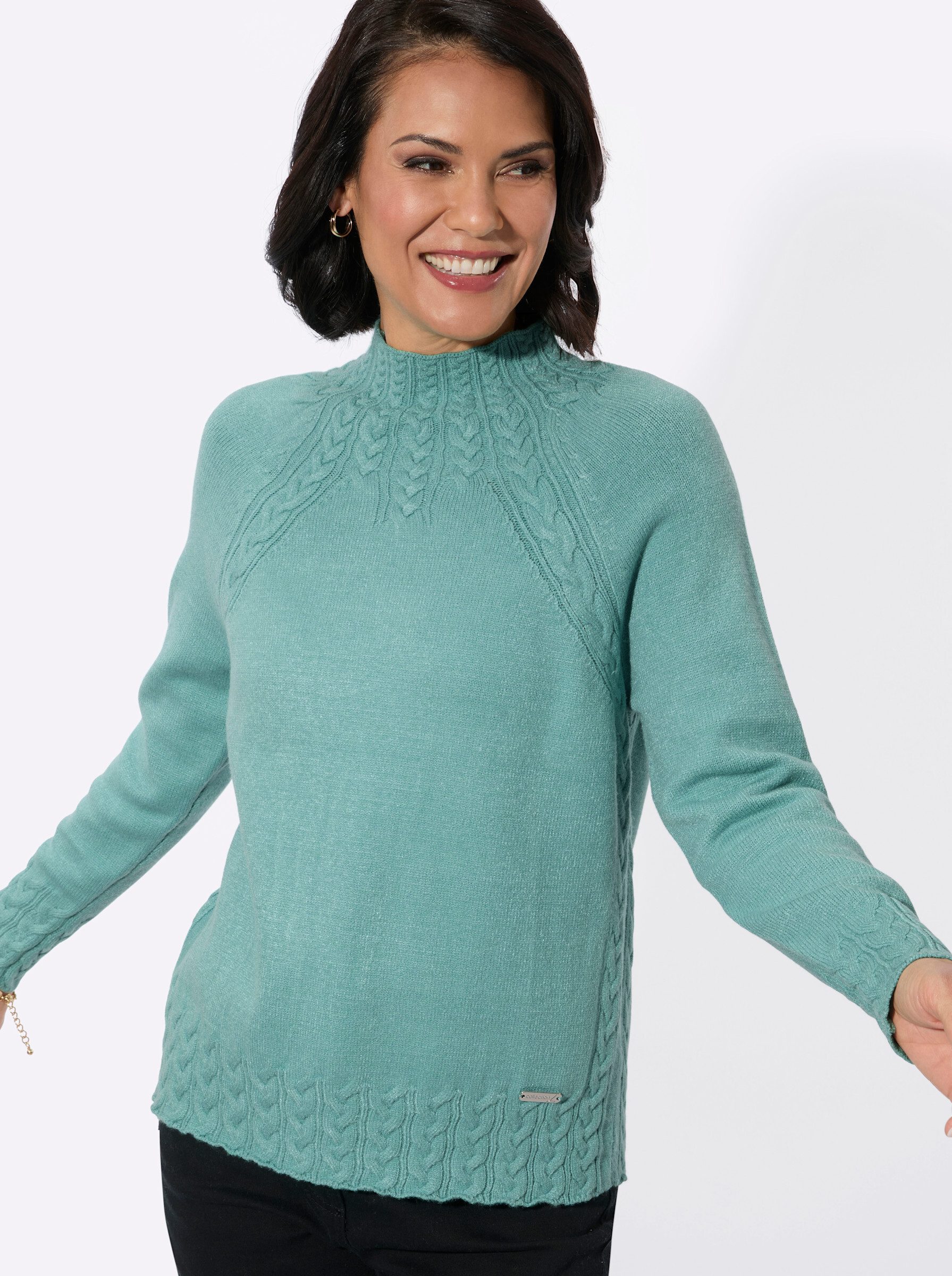 Witt Strickpullover Stehkragen-Pullover Langarm Zopfmuster, Jersey