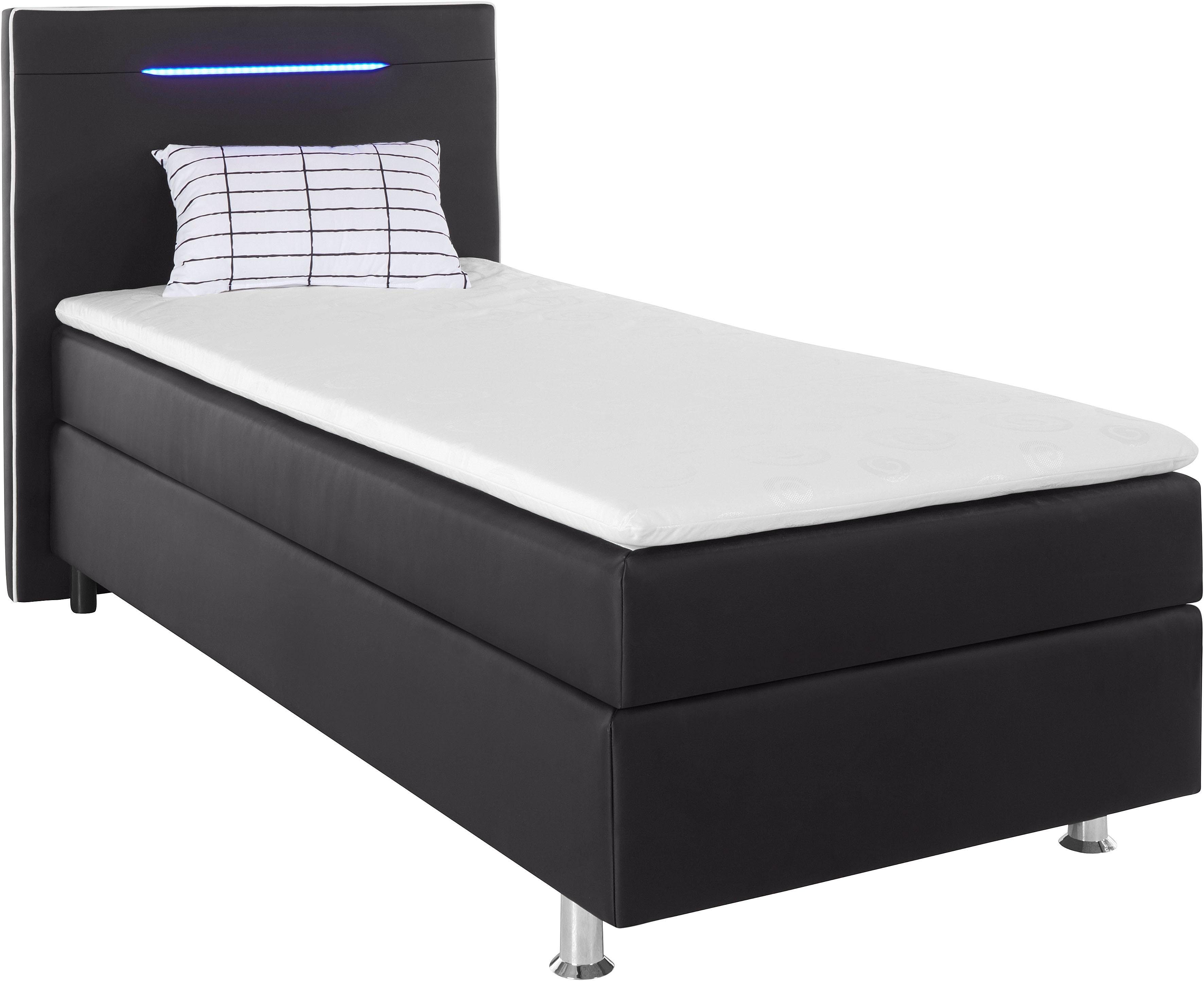 COLLECTION AB Boxspringbett London, inklusive Topper und Kissen, mit LED-Beleuchtung, Boxspringbett erhältlich in 90cmx200cm, 140cmx200cm & 180cmx200cm