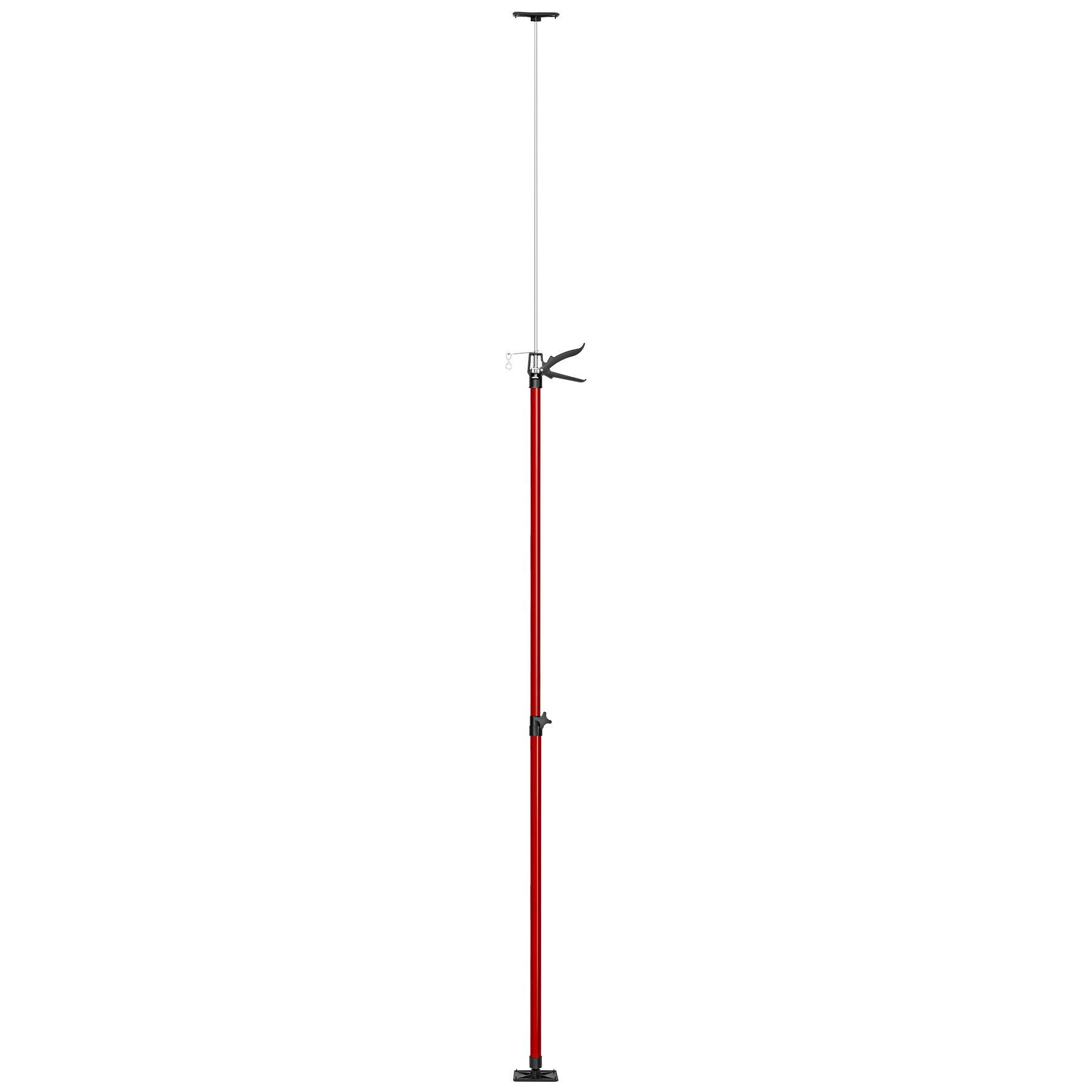 tectake Montageklemme 4er-Set Teleskopstütze, rutschfeste Auflageplatten mit Kugelgelenk, B: 7,00 cm, L: 18,00 cm, (Deckenstütze, in rot), Mit Schnellspannsystem, 115 – 290 cm, Belastbarkeit 30 kg je Stütze