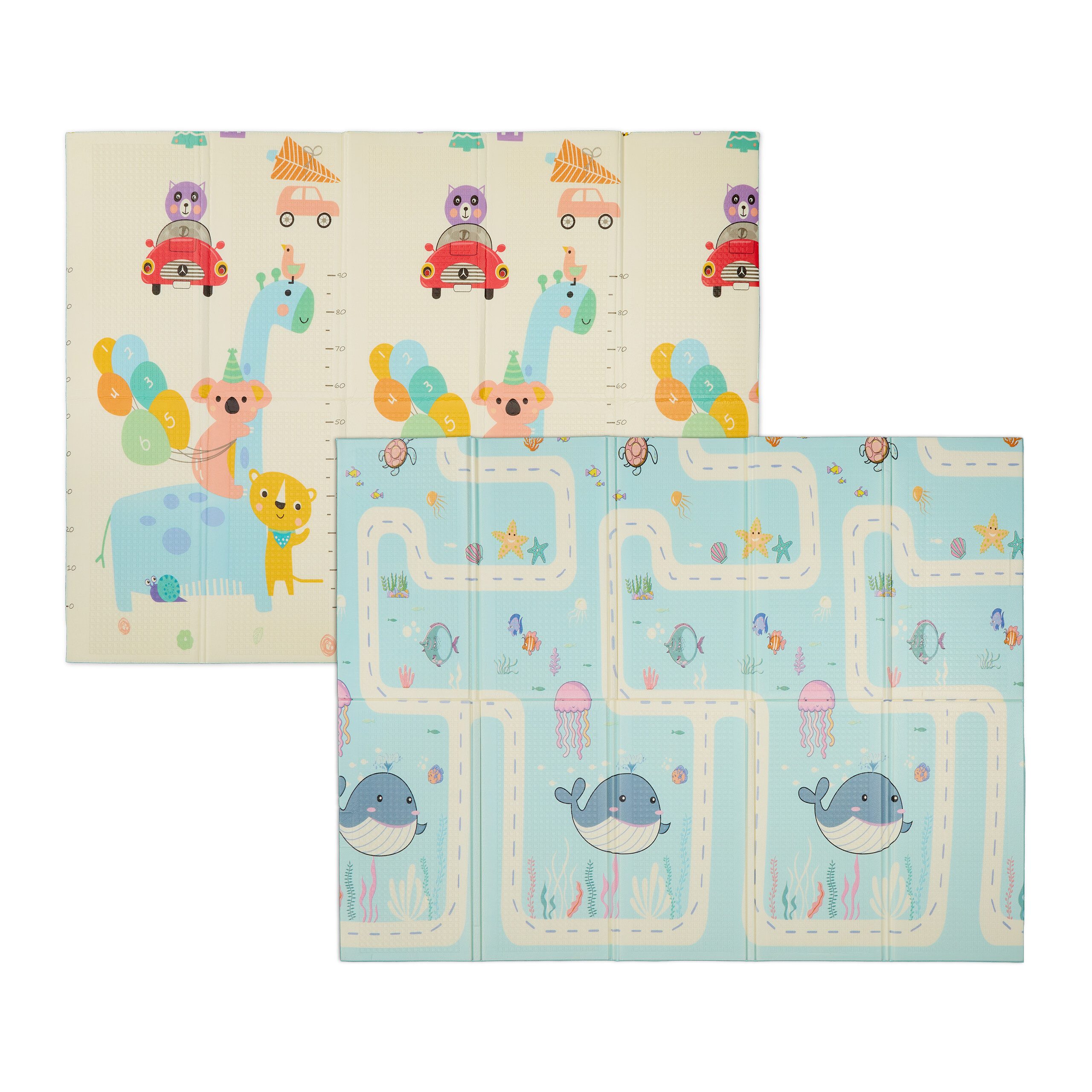 relaxdays Spielmatte Faltbare Spielmatte Land- u. Meerestiere