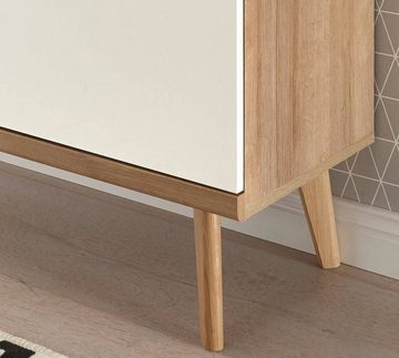 Furn.Design Highboard Helge (Vitrine in weiß und Eiche Riviera, 90 x 134), skandinavisches Design