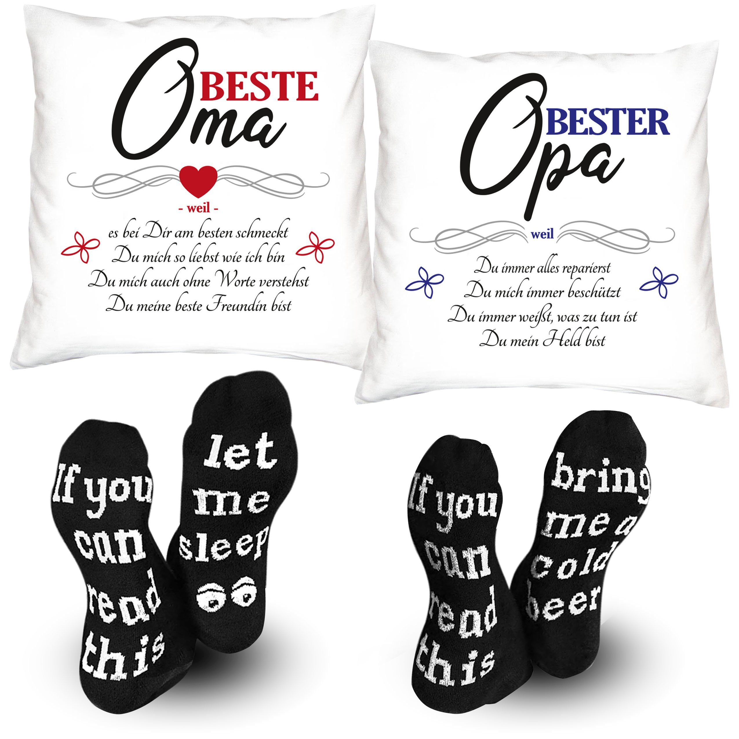 2 + Kissen Dekokissen Geschenk-Set Paar und Weihnachten, Opa Weihnachtsgeschenke Oma Soreso® 2 Socken