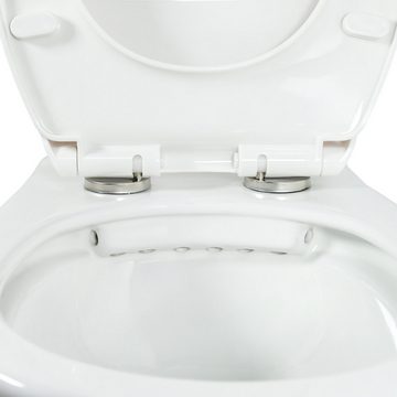 Belvit Tiefspül-WC EGWWC01, wandhängend, Abgang waagerecht, Spülrandlos WC Hänge Wand-WC Tiefspüler Toilette Softclose Deckel