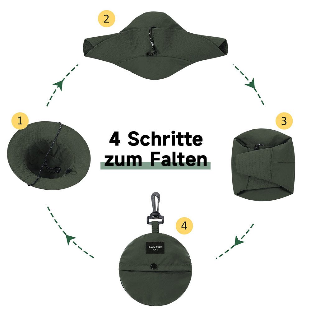 MOPUEA Sonnenhut Sonnenhut Unisex Damen- und Herren-Anglerhut (1 Stück) UV Schutz (1-St., khaki/brau/grün/lila) Faltbarer wasserdichter Fischerhut mit breiter Krempe für Sommer Regen