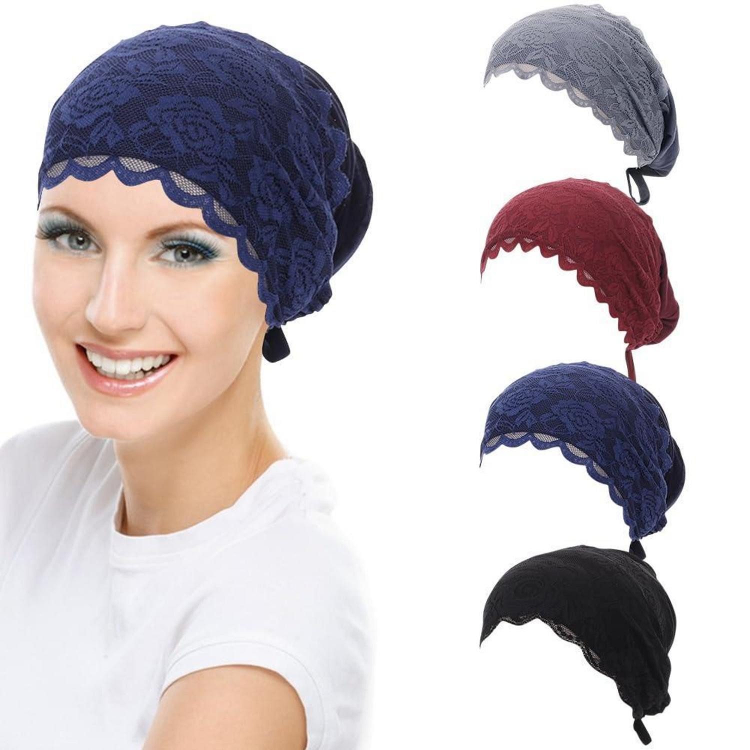 LuxusKollektion Hijab Kopftuch Set 4er Damen Baumwolle Spitze Uni Farbig (4-St)