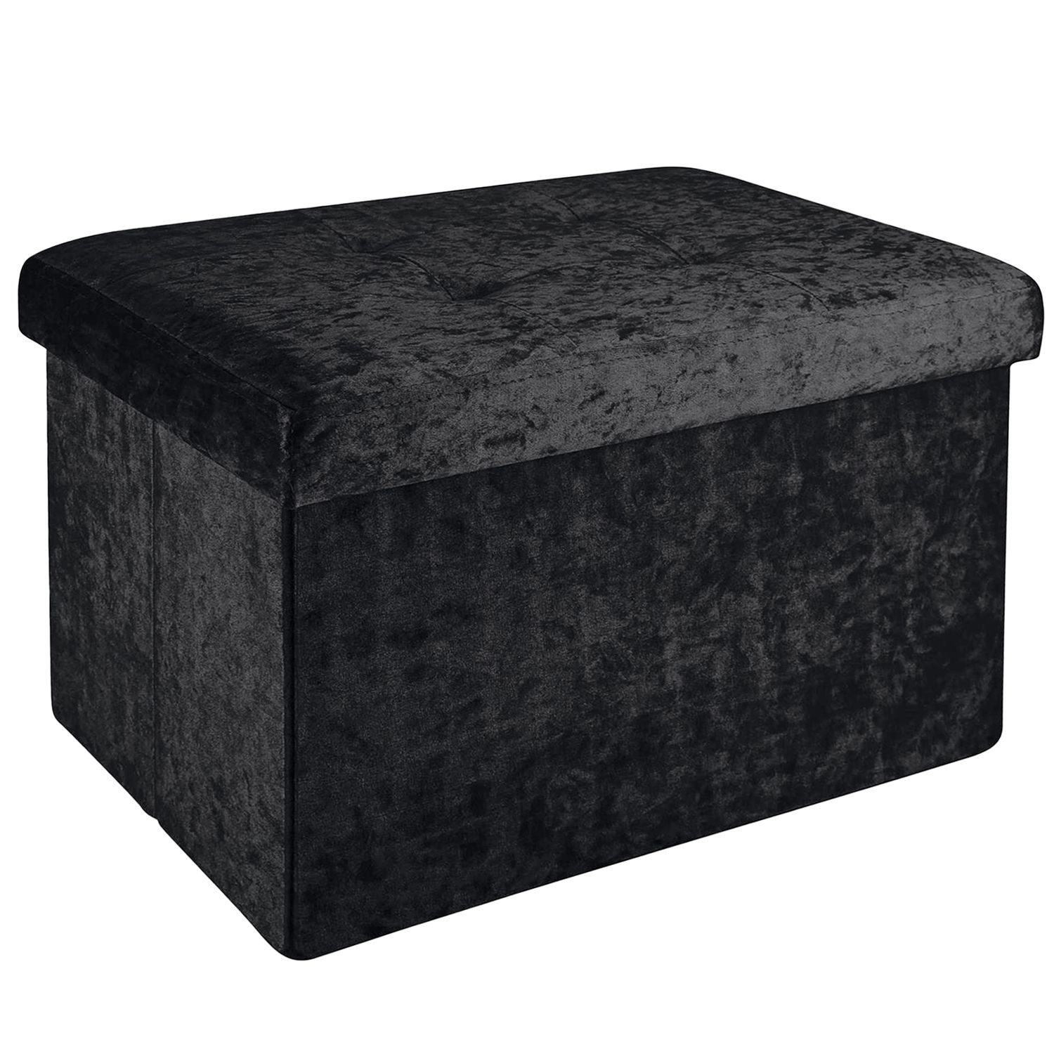 Intirilife Sitzbank (Faltbare Sitzbank 49x30x30 cm in Samt Schwarz), Sitzwürfel mit Stauraum und Deckel mit Samtbezug Sitzhocker