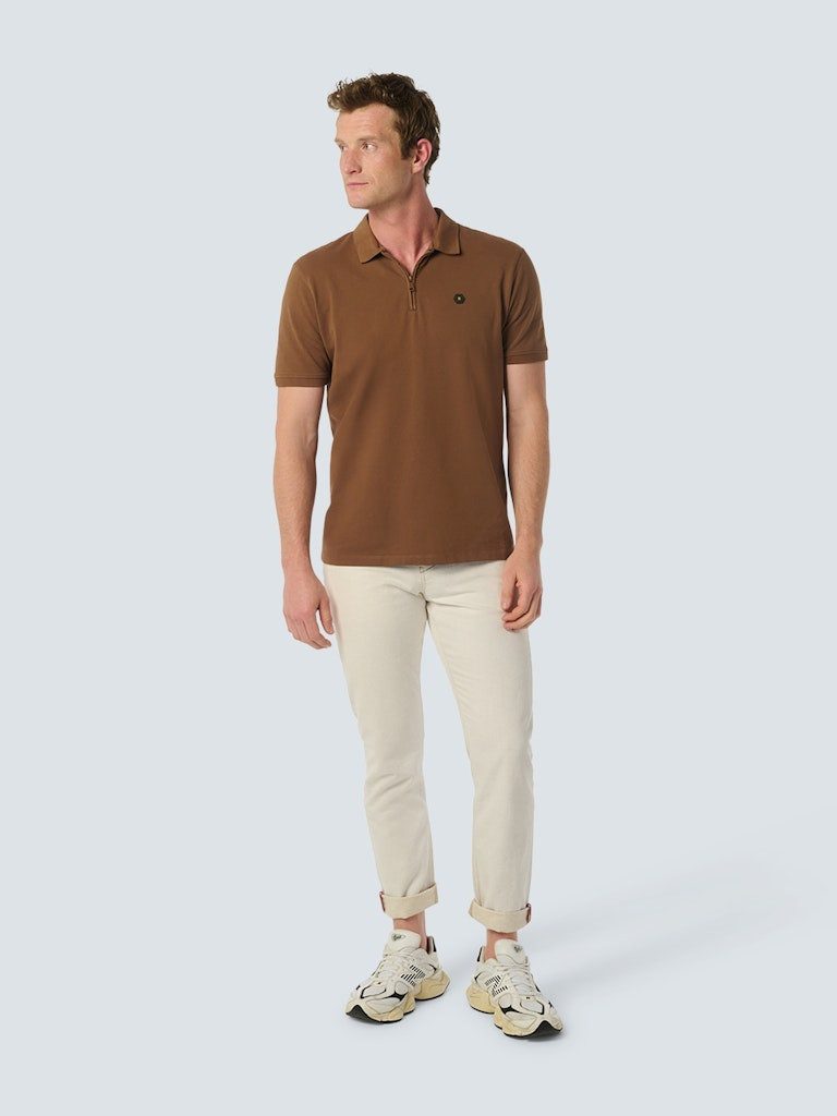 NO EXCESS T-Shirt Polo Zip Pique Garment Dyed Stretch Brown