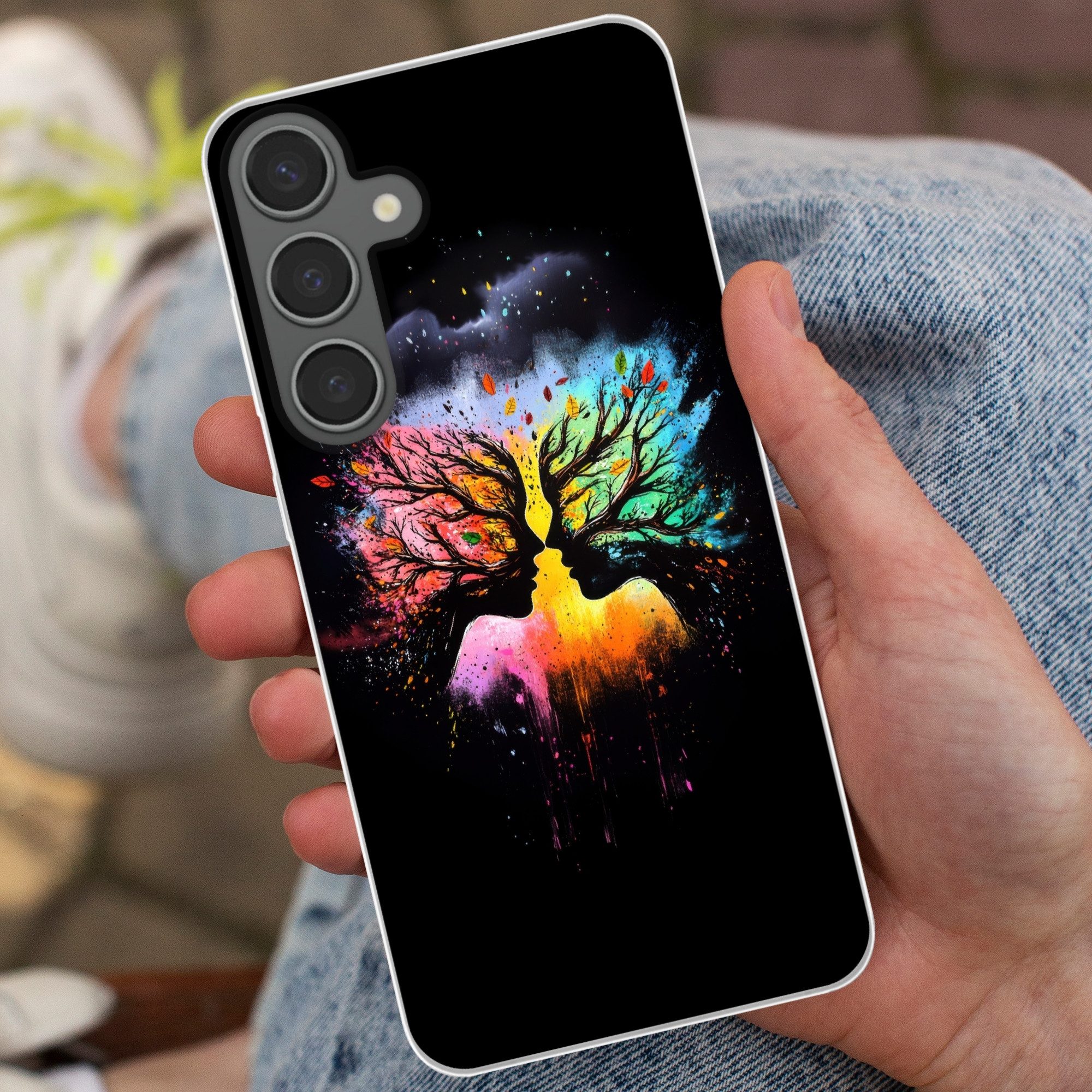 MuchoWow Handyhülle für Samsung Galaxy S24 Plus Gesichter - Silhouetten - Bunt - Äste, Phone Case, Silikon, Schutzhülle Dünn