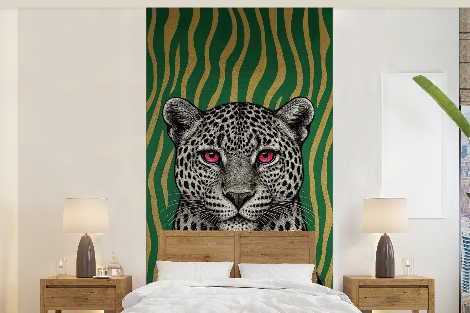 MuchoWow Fototapete Panther - Zebramuster - Grün, Matt, bedruckt, Vliestapete für Wohnzimmer Schlafzimmer Küche, Fototapete, 120x240 cm