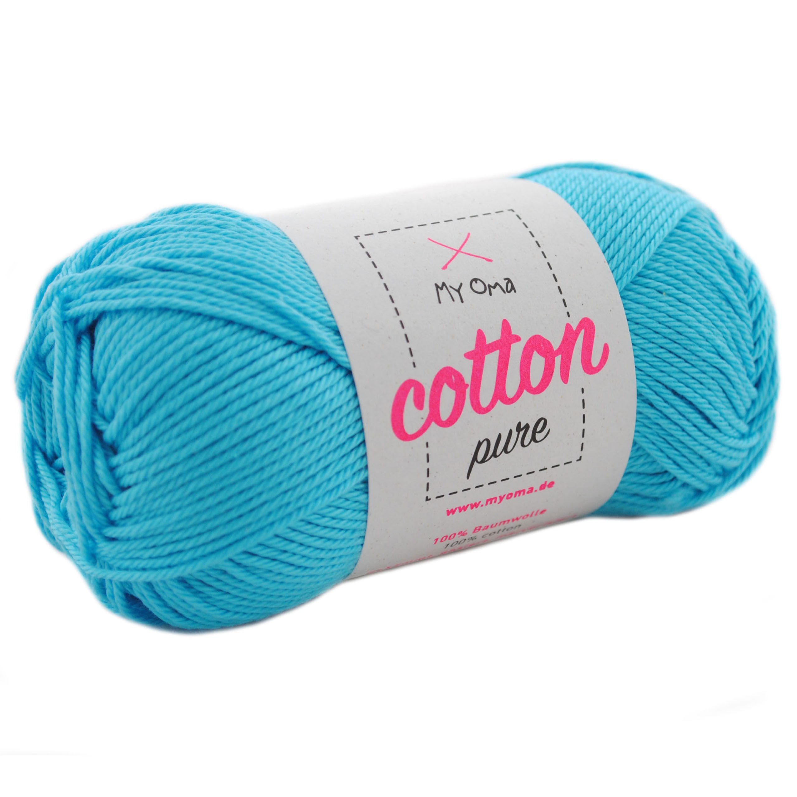MyOma Baumwolle Cotton pure - Strick- und Häkelwolle, 125,00 m (50g, 1-St., zum Stricken und Häkeln, Wolle zum Handarbeiten, reine Baumwolle), in 32 Farben, 50g, Lauflänge 125m; Nadelstärke: 2,2-3,5mm; 4-fädig