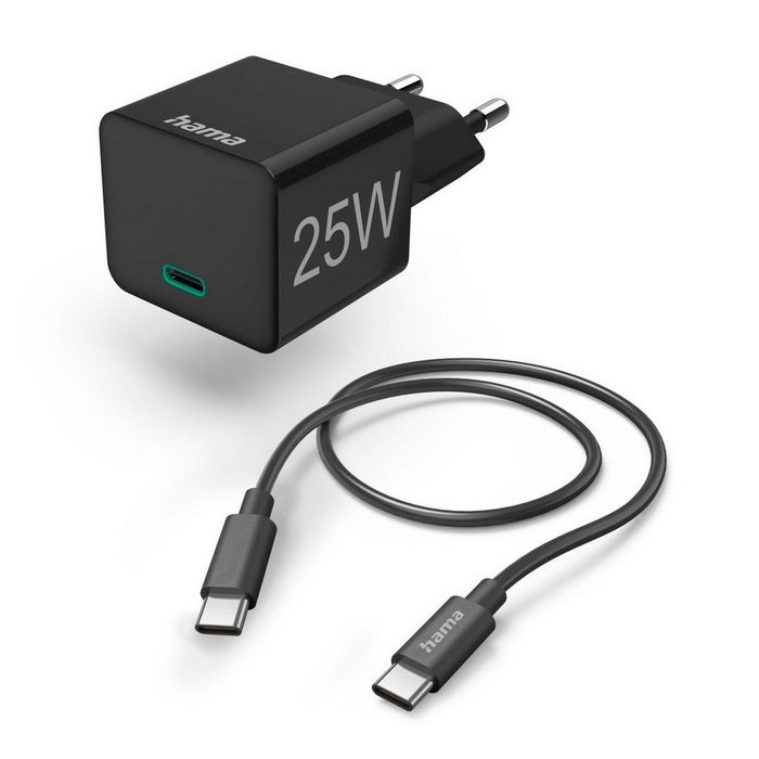 Hama Schnellladegerät m. Ladekabel USB C Mini Ladegerät PD 25W 1m Schwarz Smartphone-Ladegerät