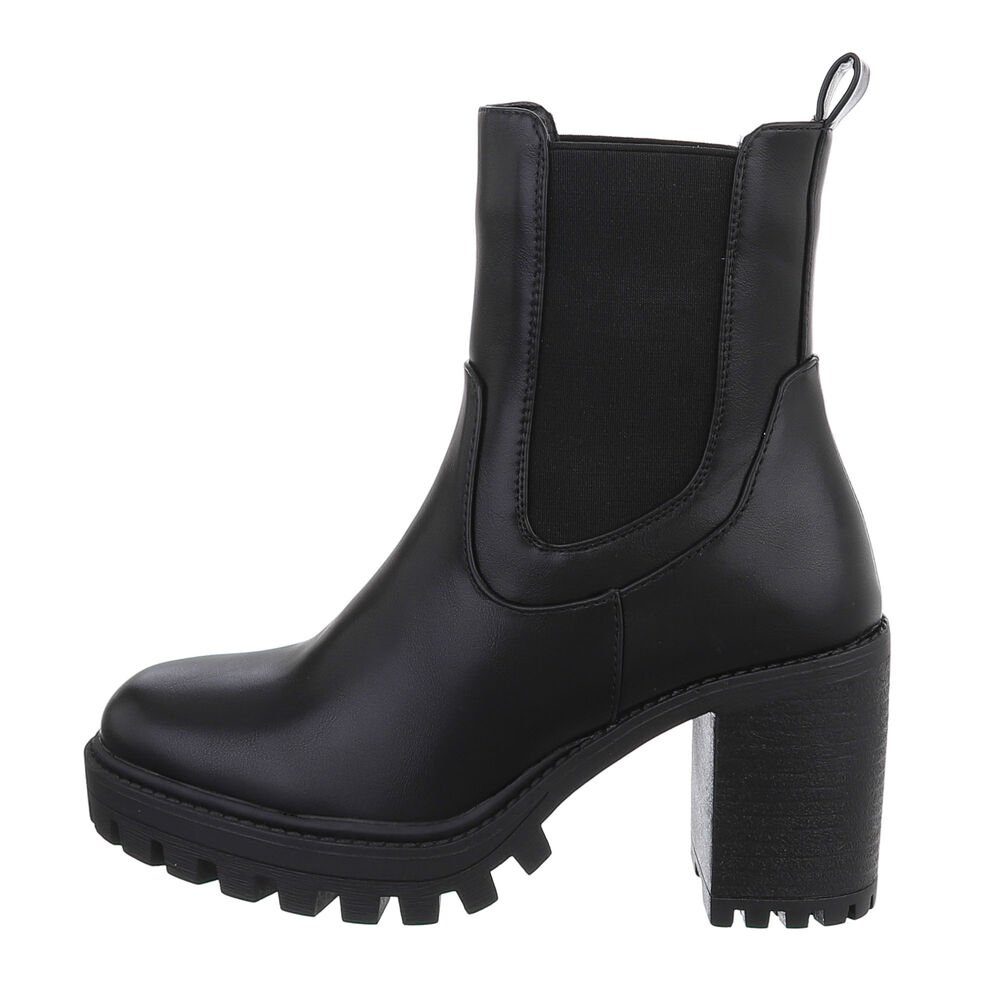 Ital-Design Damen Elegant Plateaustiefelette Blockabsatz High-Heel Stiefeletten in Schwarz