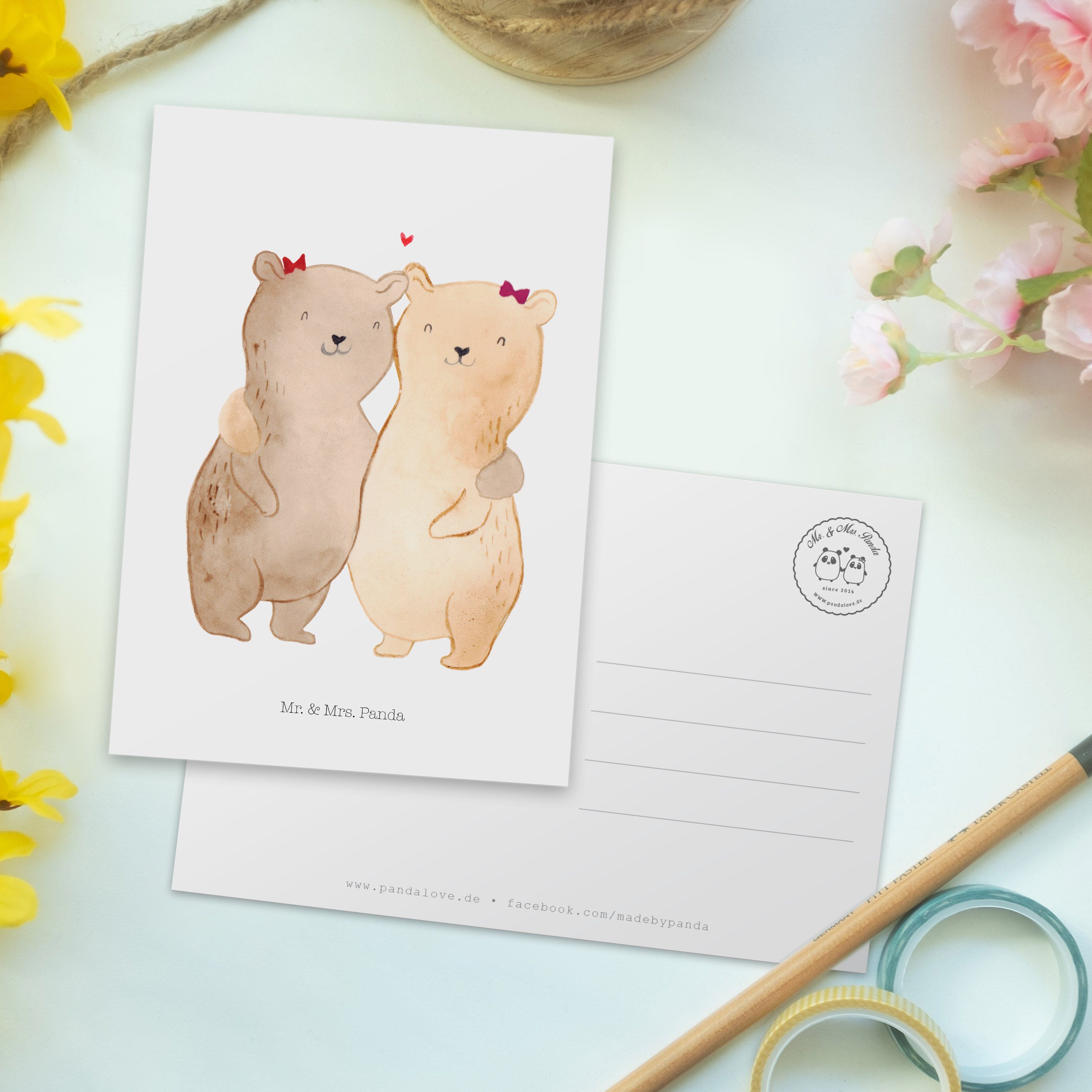 Karte, Weiß - Geburtstagskarte, Geschenk, Bären & Schwestern Panda Postkarte Mr. Oma, Mrs. Sis -