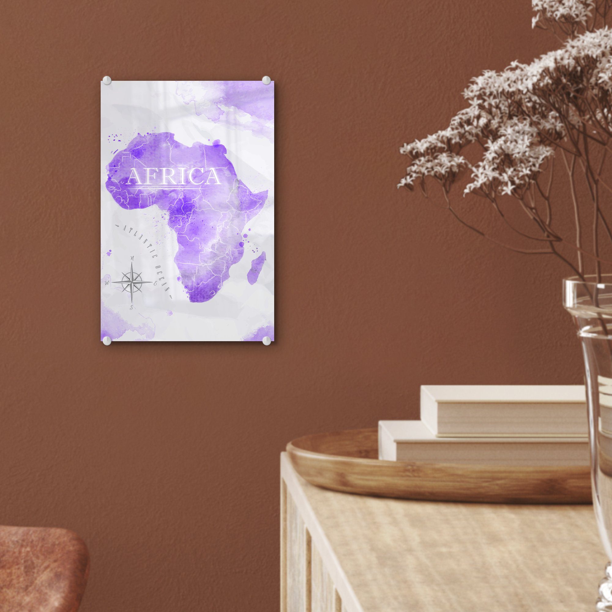 Afrika Glasbilder Wandbild - - Wanddekoration - St), Glas auf Bilder Karten auf MuchoWow (1 Glas Aquarell, - - Acrylglasbild Foto