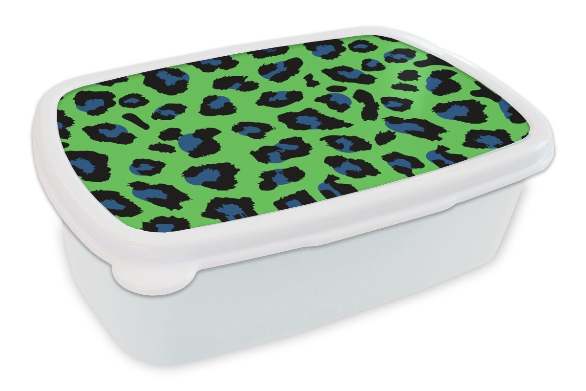 MuchoWow Lunchbox Panther Druck - Neon - Grün - Blau, Kunststoff, (2-tlg), Brotbox für Kinder und Erwachsene, Brotdose, für Jungs und Mädchen weiß