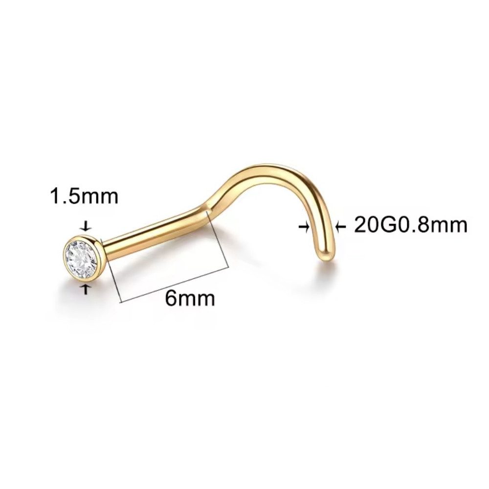 Karisma Schmuck Nasenpiercing aus Titan G23 18K Vergoldet Nasenstecker Kristallstein 1,5/2/2,5mm