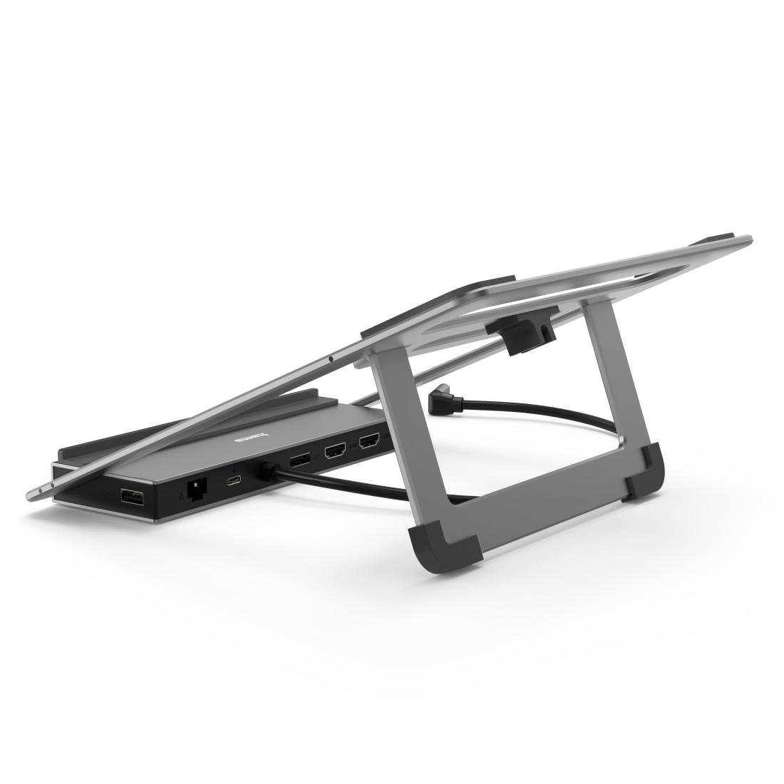Hama Laptop-Dockingstation USB-C Docking Station, Stand Notebook Halterung 12Ports für Laptop, 4x USB-A, 3x USB-C,2x HDMI, 1x DisplayPort, 1x LAN, 1x 3,5mm Audio Aux