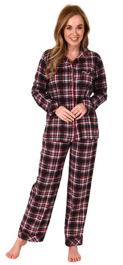 Normann Pyjama Damen Pyjama in Karo Optik zum durchknöpfen in Single Jersey Qualität