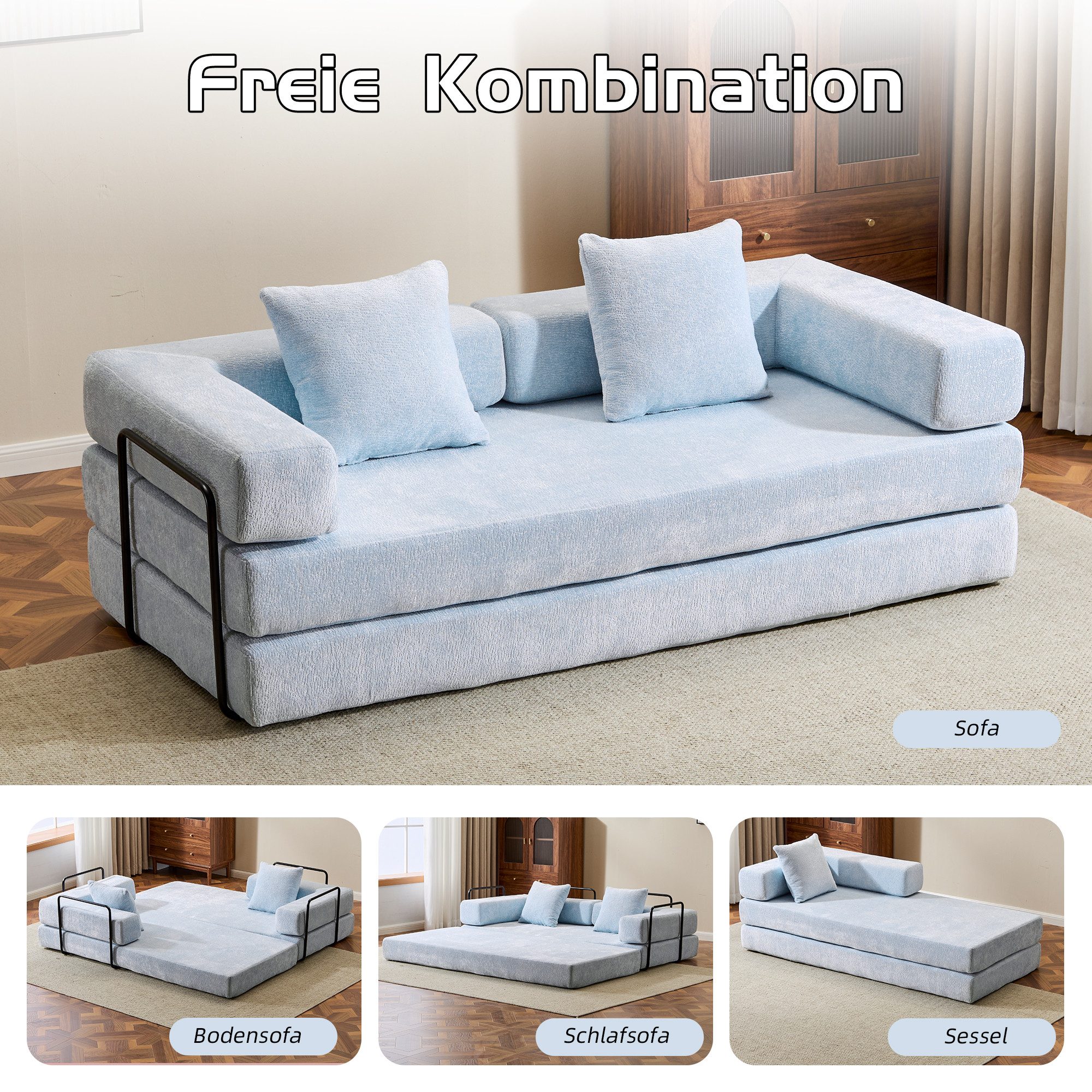 Vankel Loungesofa 4-in-1 Wohnzimmers sofa mit Schlaffunktion – faltbares Sofa, Platzsparendes Design für kleine Räume – Sofa, Liege und Bett in einem – Bild 4 von 5