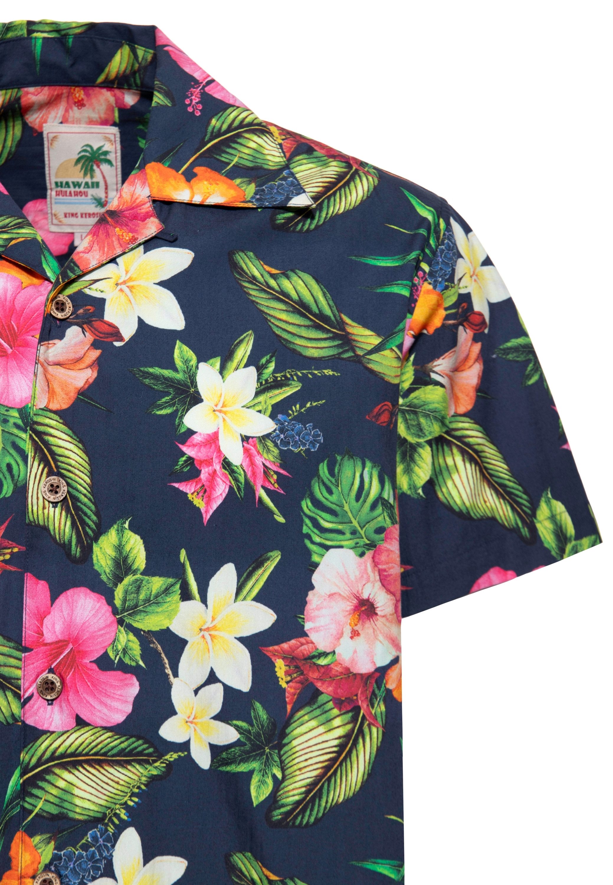 KingKerosin Kurzarmhemd Tropical Flowers mit floralem Allover-Print