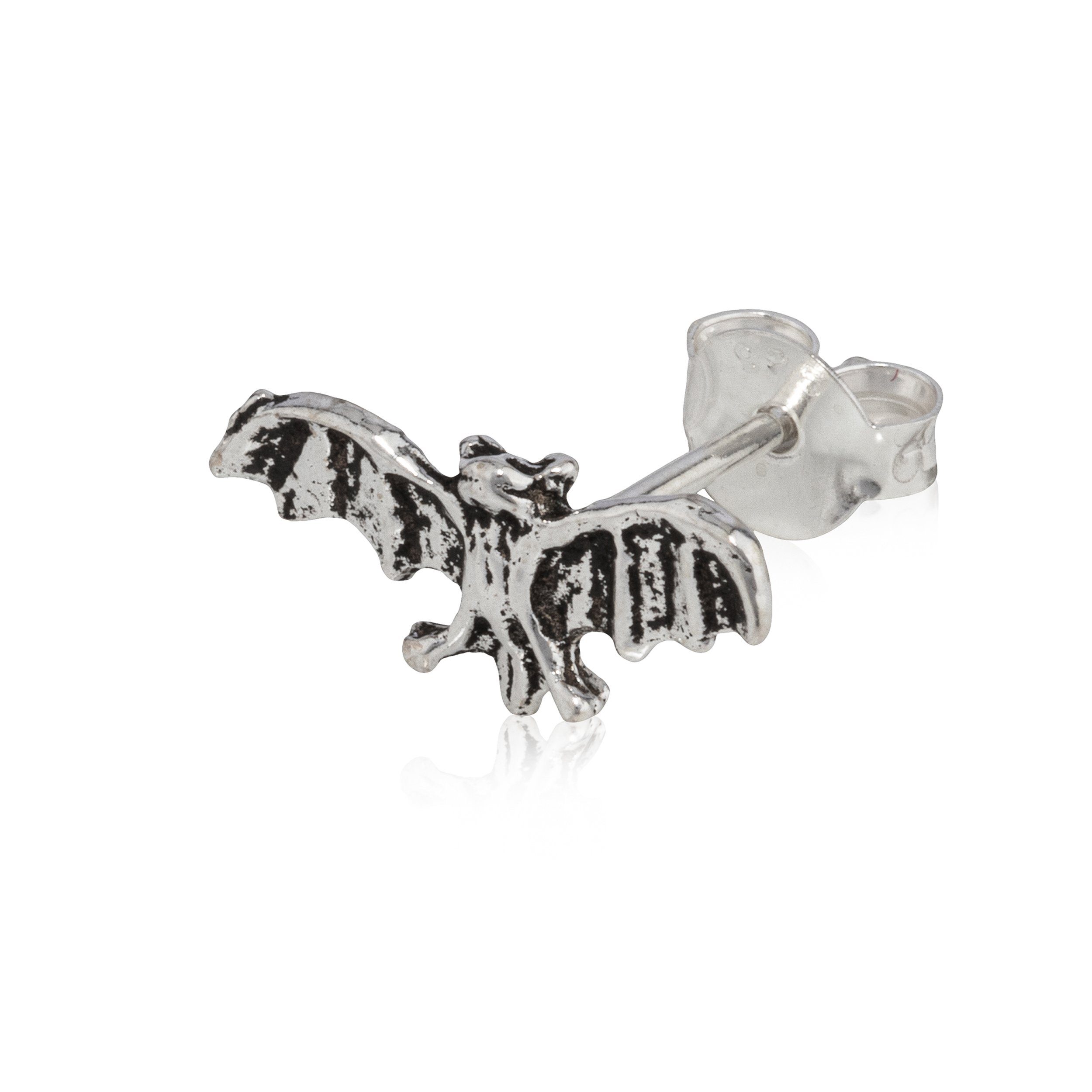 Single-Ohrstecker Einzelohrstecker Fledermaus 925 Silber Antik